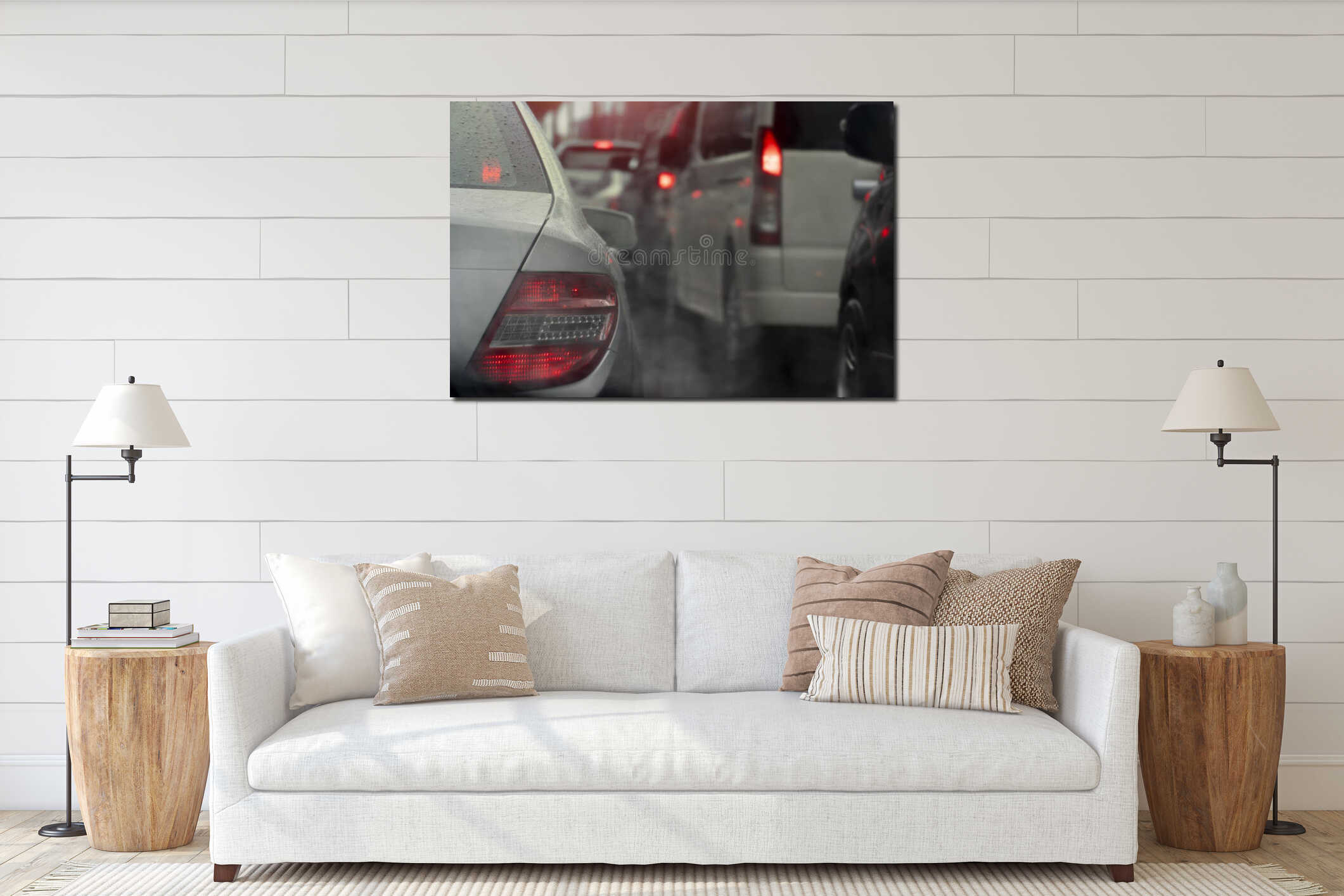 Abstract and blurred of rear side of car with drop of water. interior mockup