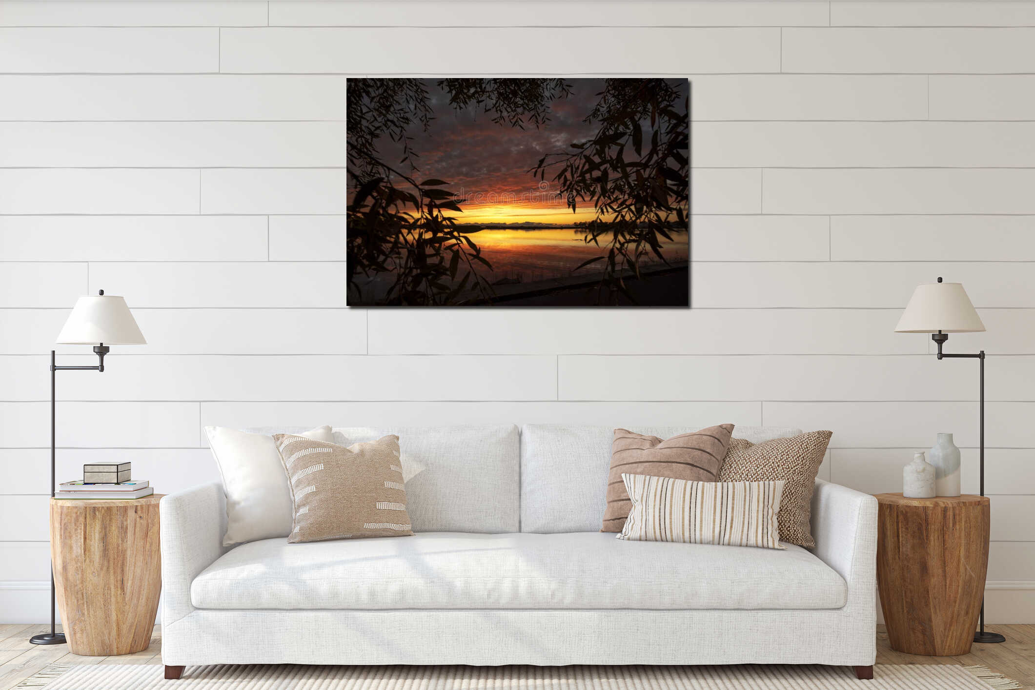 Stunning view of sunset in Baltic sea interior mockup