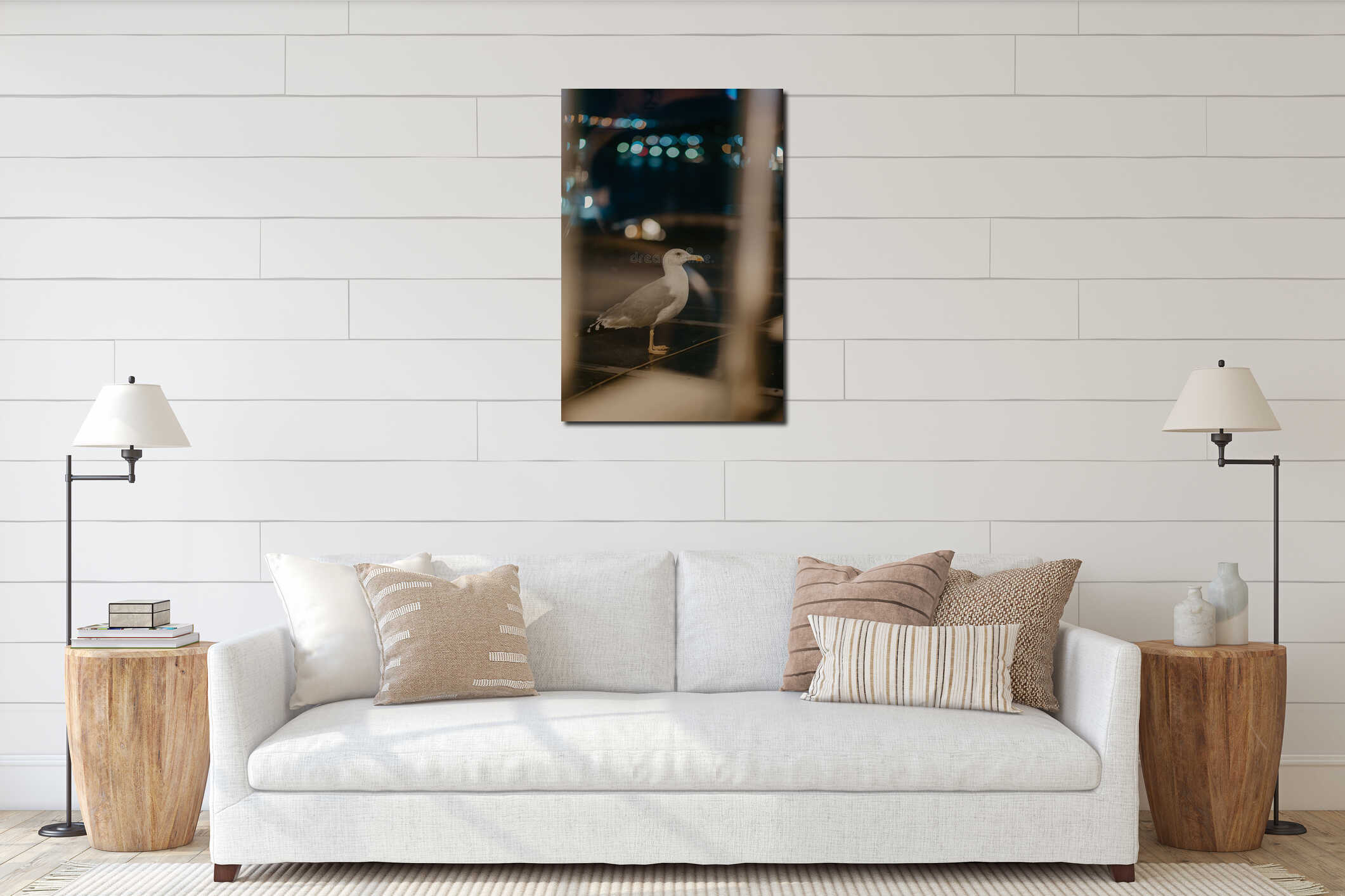 Vertical shot of a seagull through the window in Istanbul, Turkey interior mockup