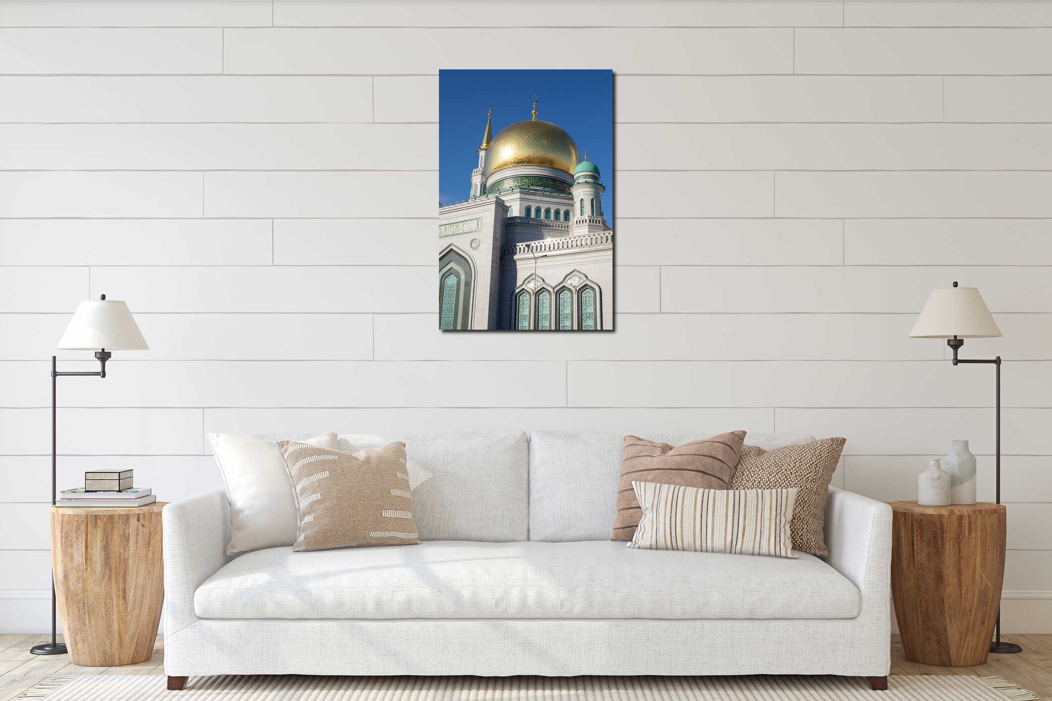 Moscow cathedral mosque main golden dome vertical photo interior mockup