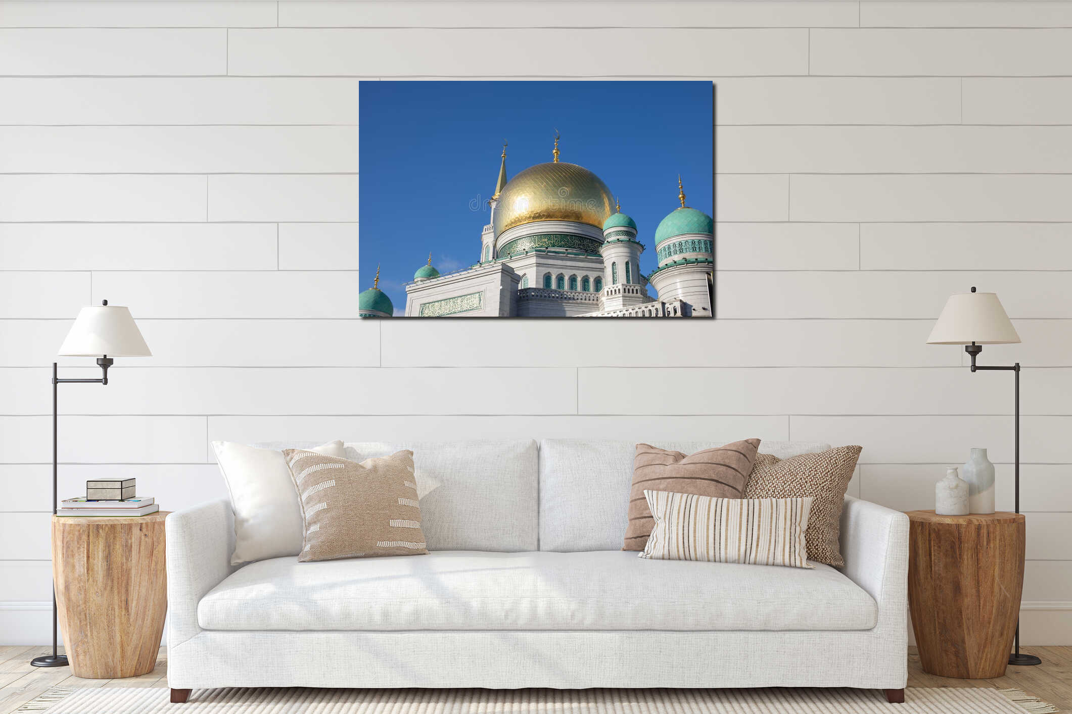 Moscow cathedral mosque main golden dome interior mockup