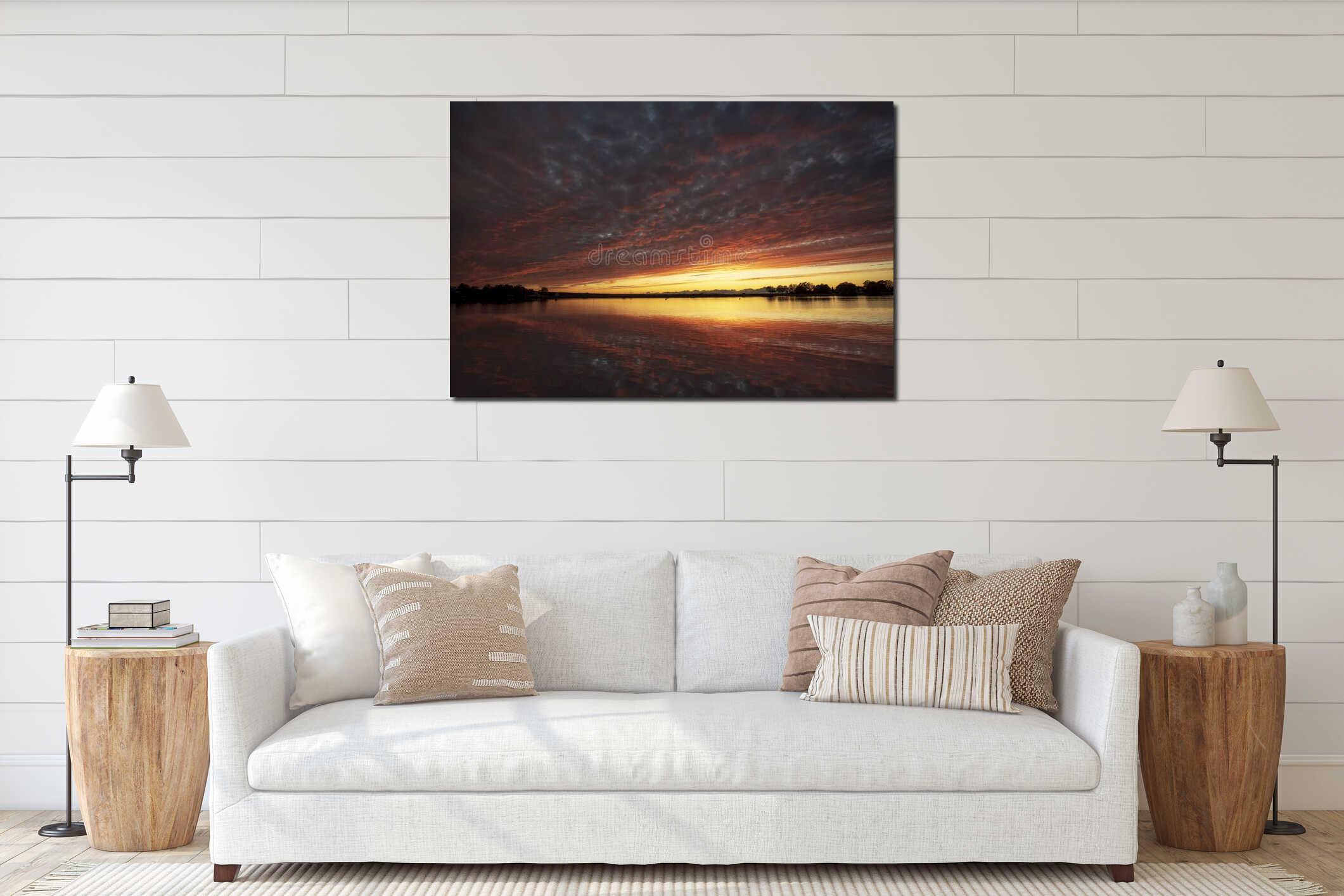 Stunning view of sunset in Baltic sea interior mockup