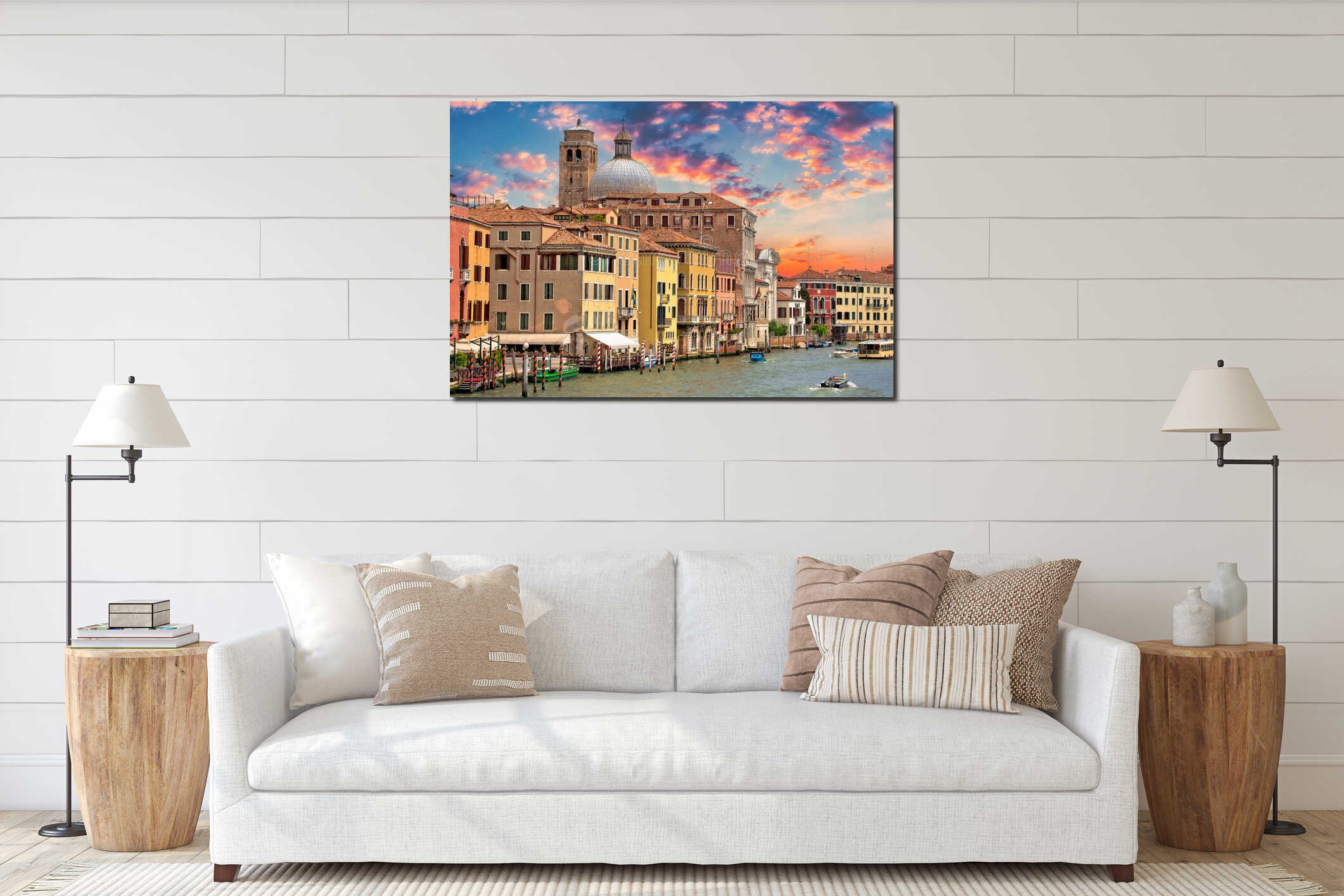 Scenic Grand Canal architecture in old city of Vencie view interior mockup