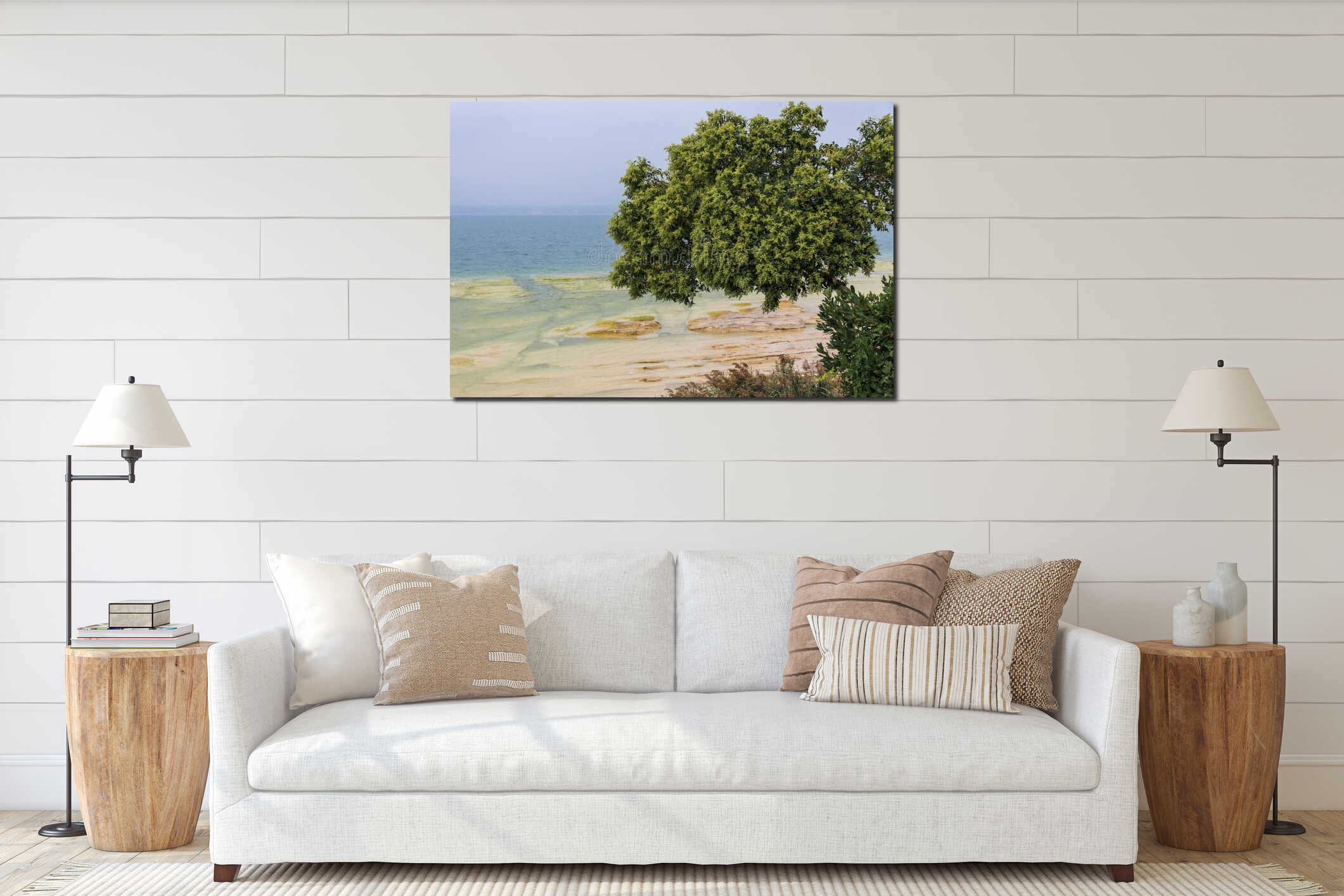 Landscape near jamaica beach on Garda lake at Sirmione Italy interior mockup