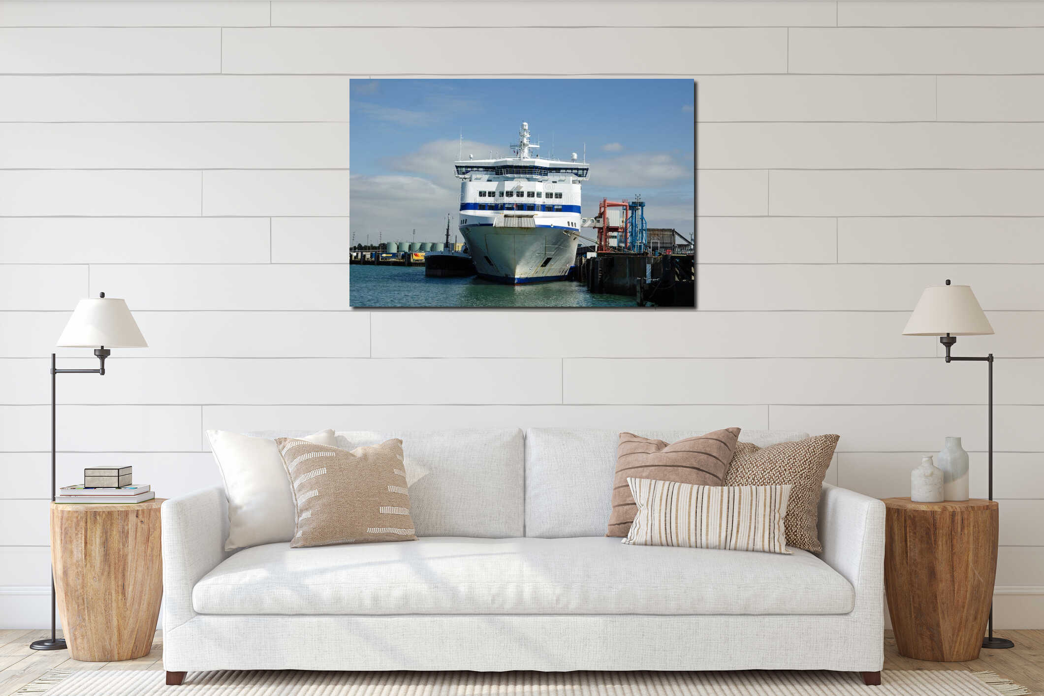 Brittany Ferries Normandie, head on view, Portsmouth interior mockup