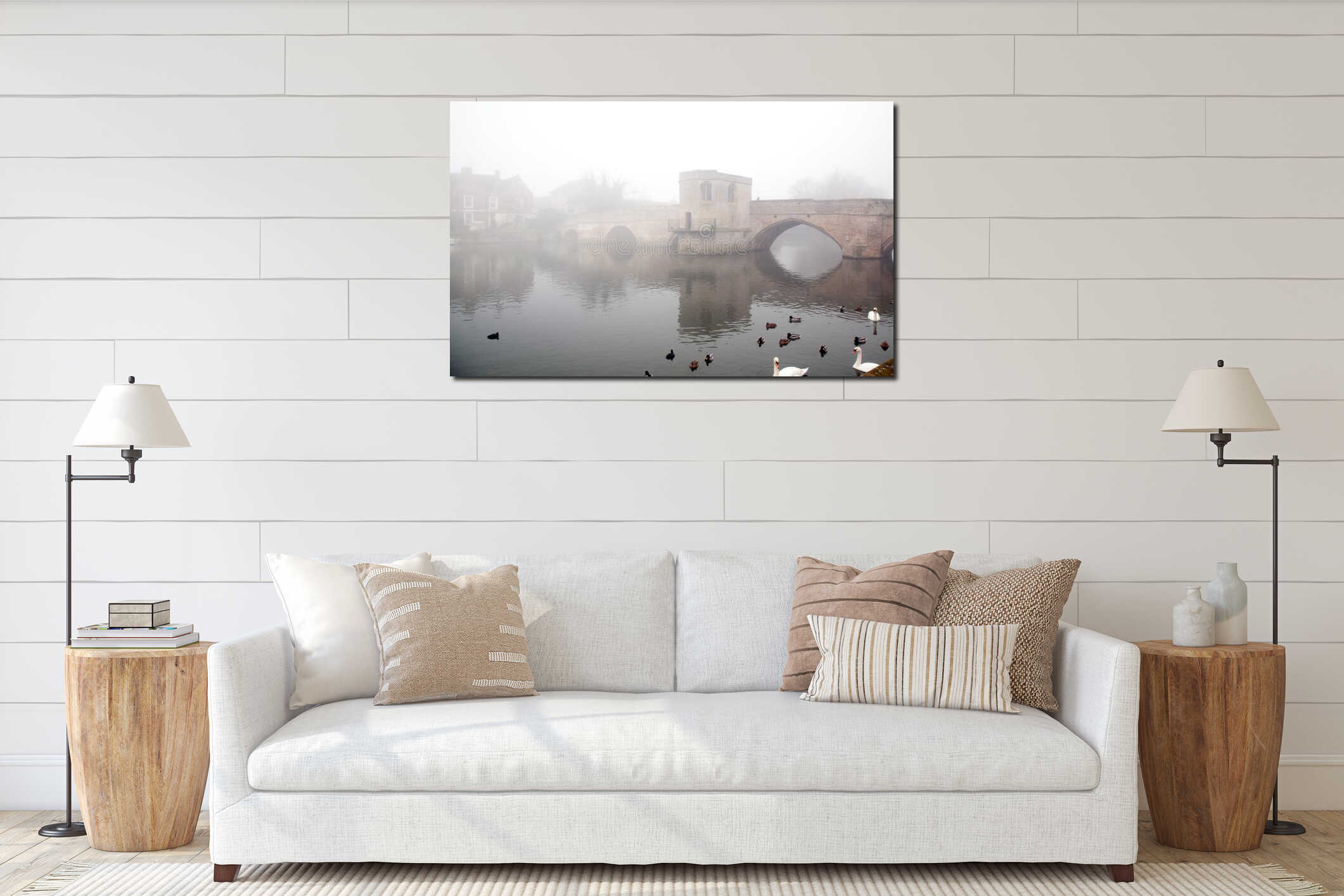 St Ives, Cambridgeshire - the old bridge fading in the fog interior mockup