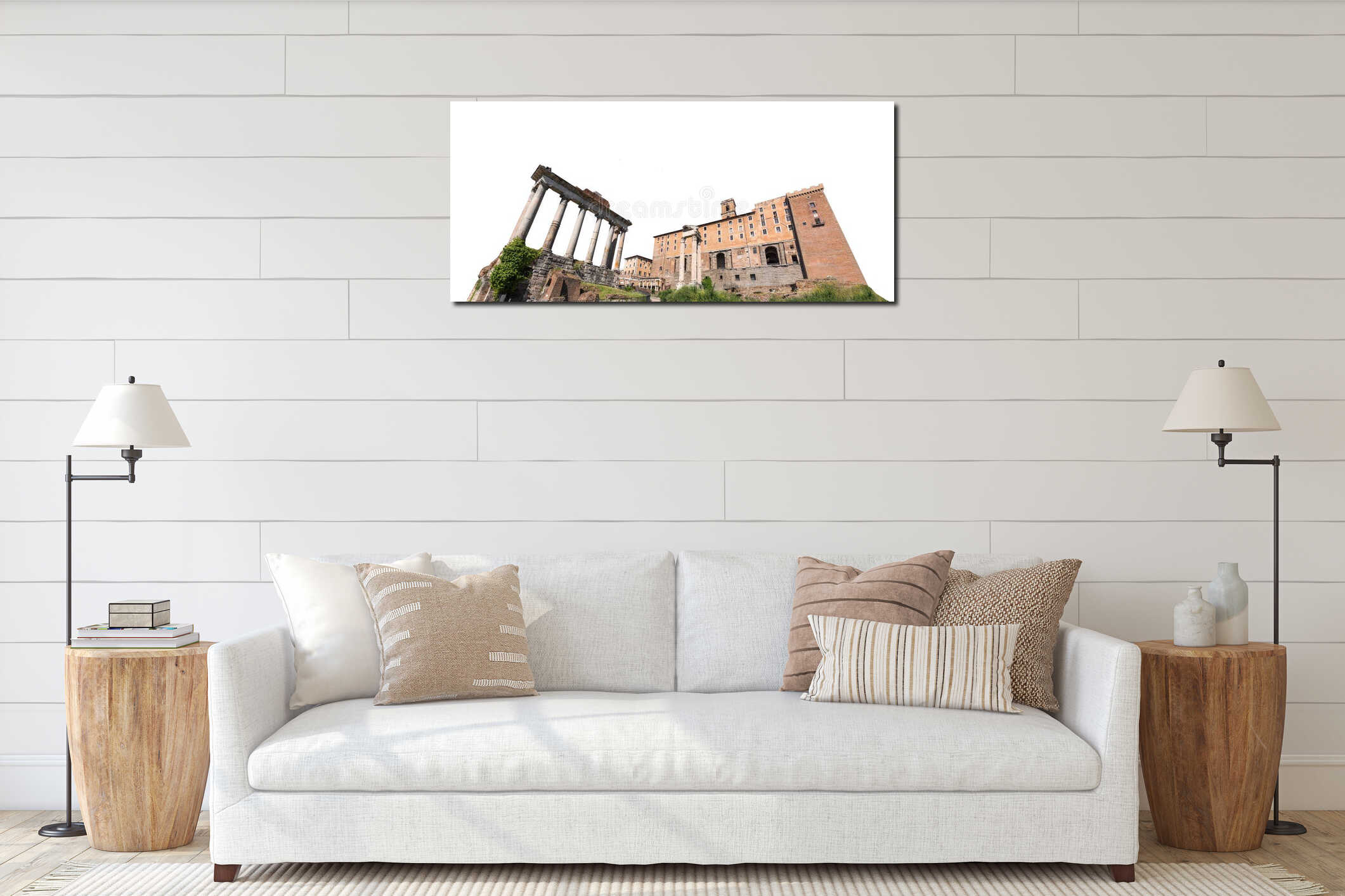 Ruins of the Imperial forum of Emperor Augustus Roma, Italy. Isolated on white background. interior mockup