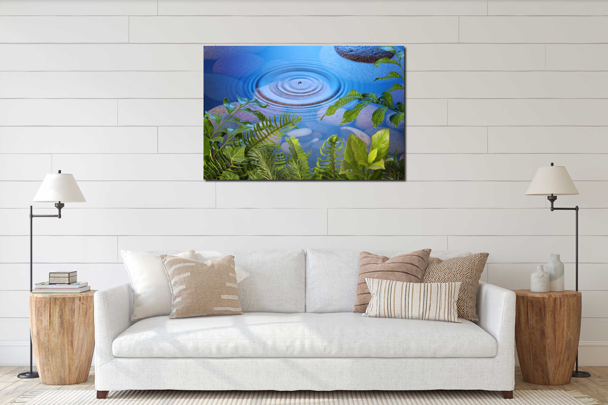Nature Water Drop Leaves Garden interior mockup