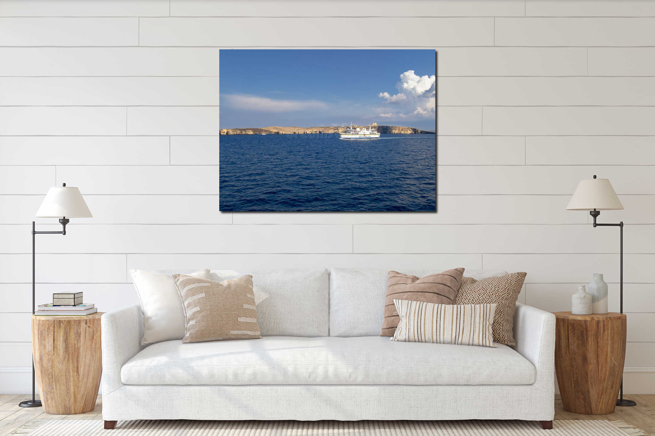 A ferry running between Malta and the small island of Gozo interior mockup