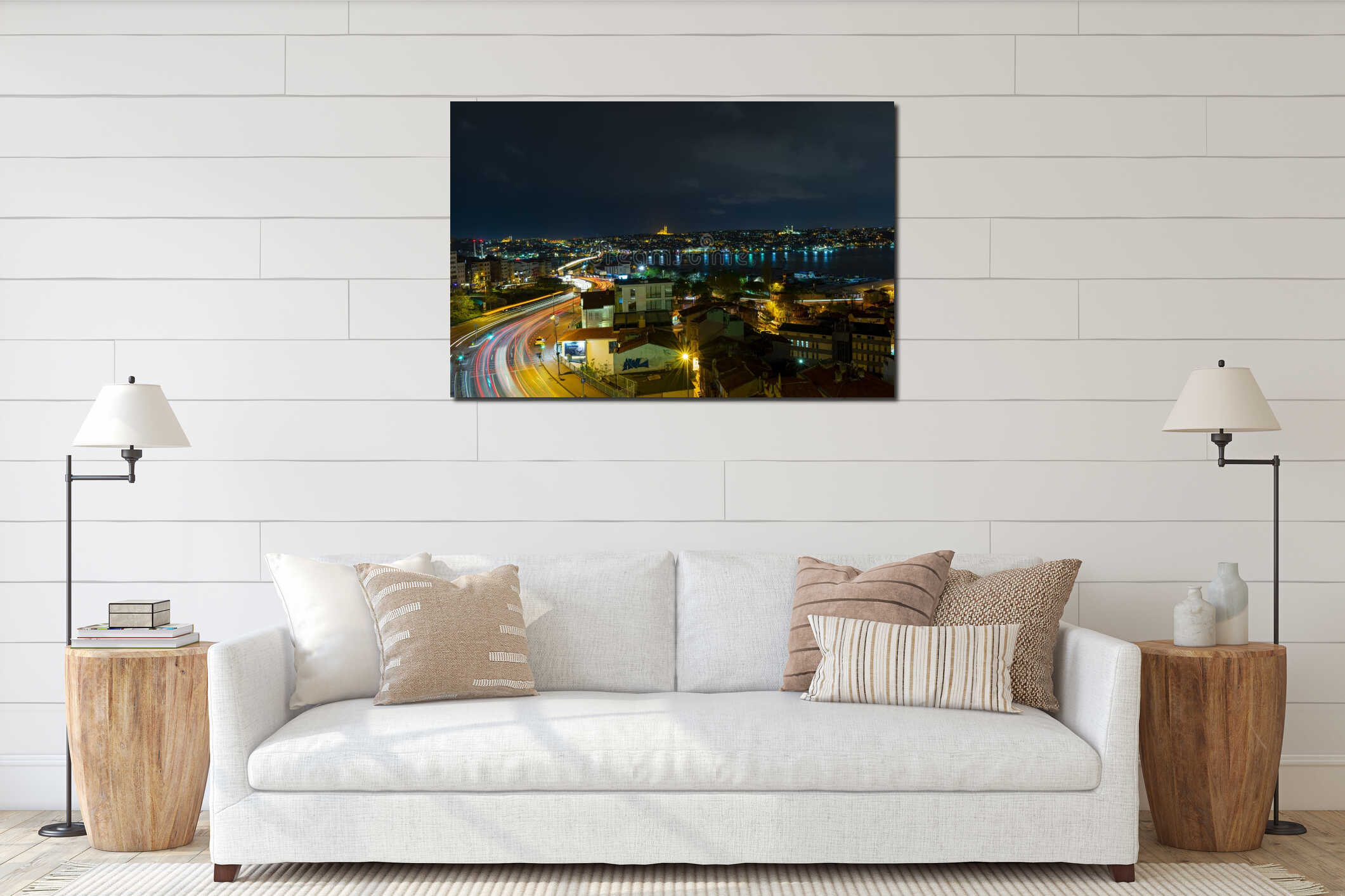 Istanbul at night with its car lights trails interior mockup