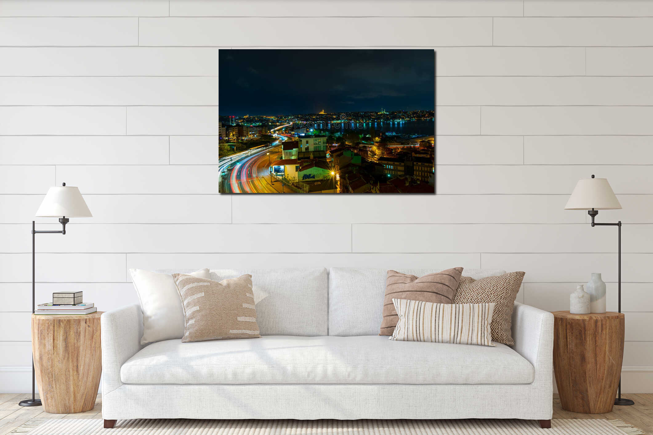 Istanbul at night with its car lights trails interior mockup