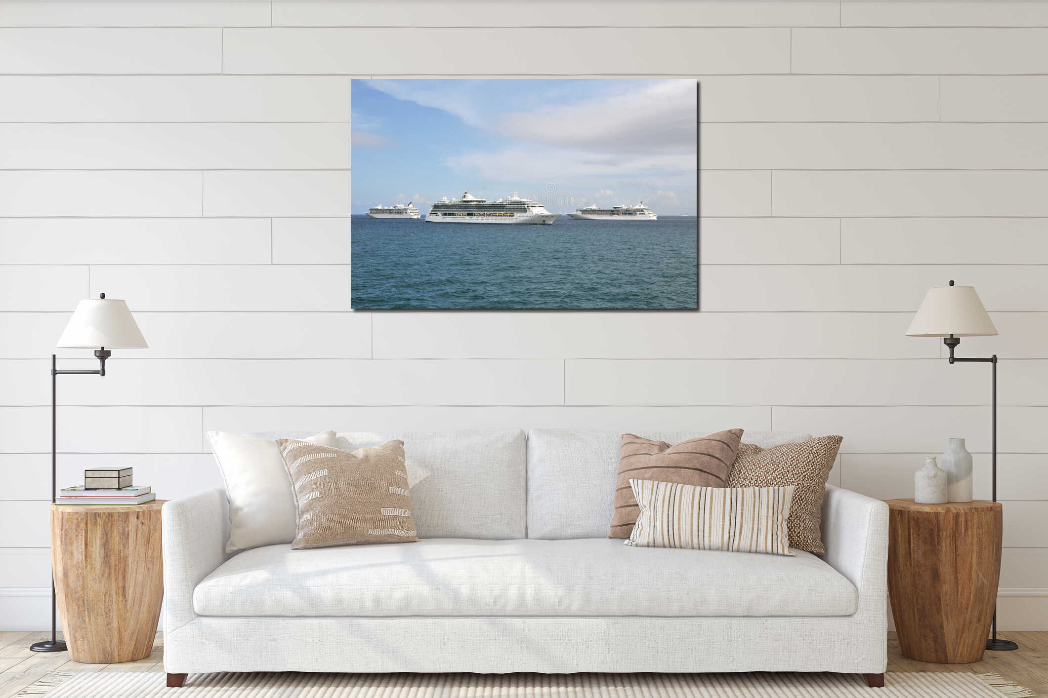 Cruise ships floating near the Bahamas interior mockup