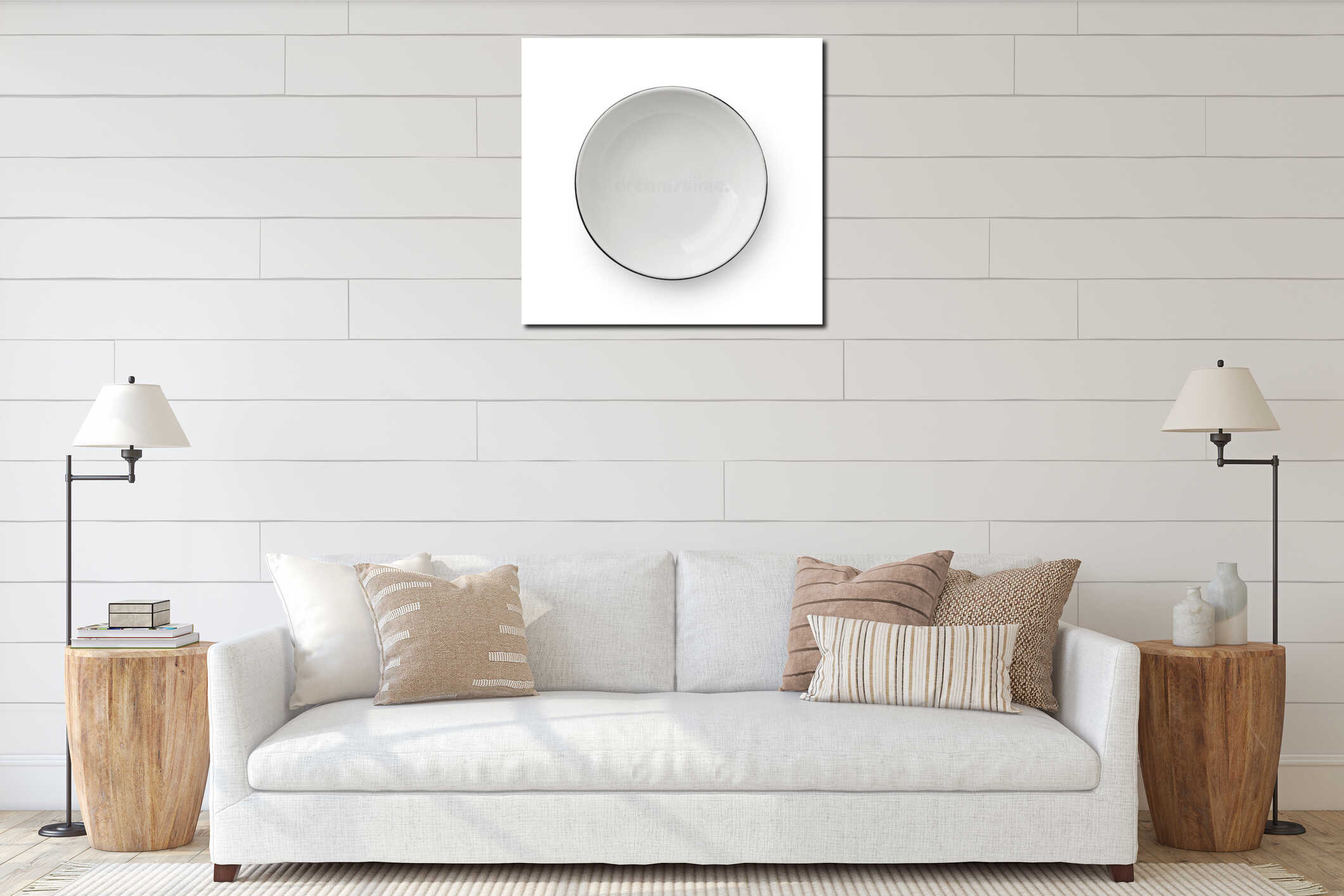 Top view of empty white ceramic bowl interior mockup