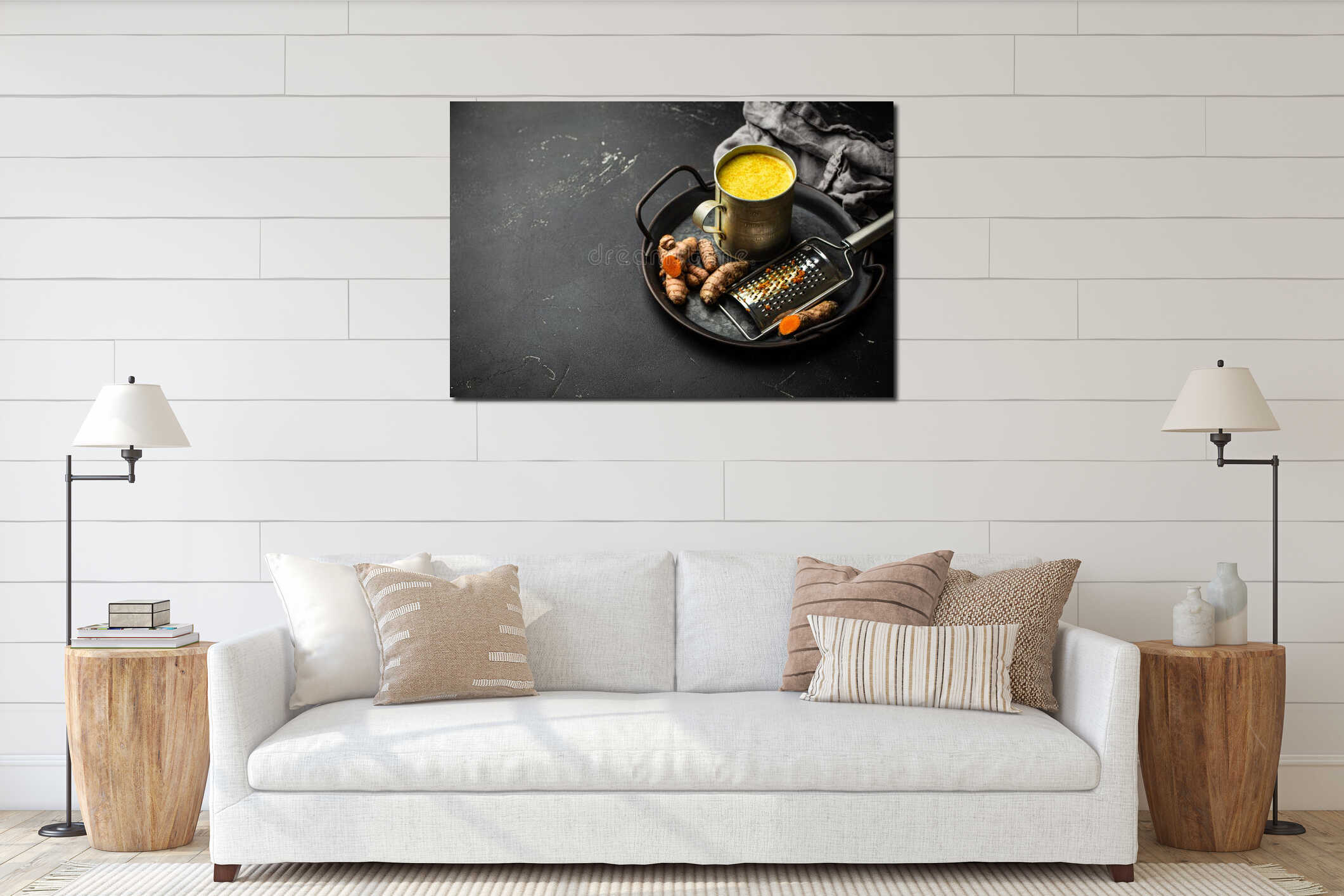 Healthy turmeric milk beverage interior mockup