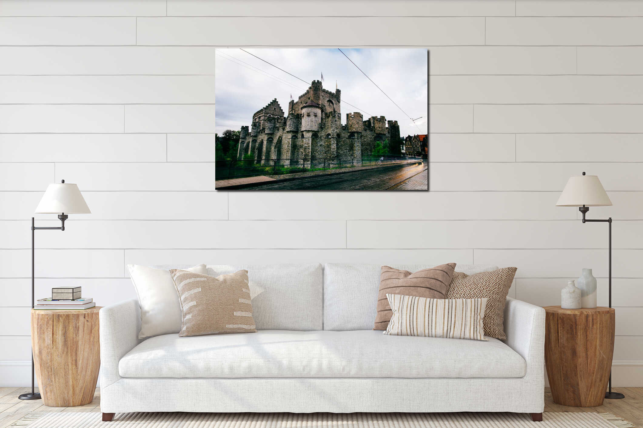 Medieval castle Gravensteen at Ghent, East Flanders in Belgium interior mockup