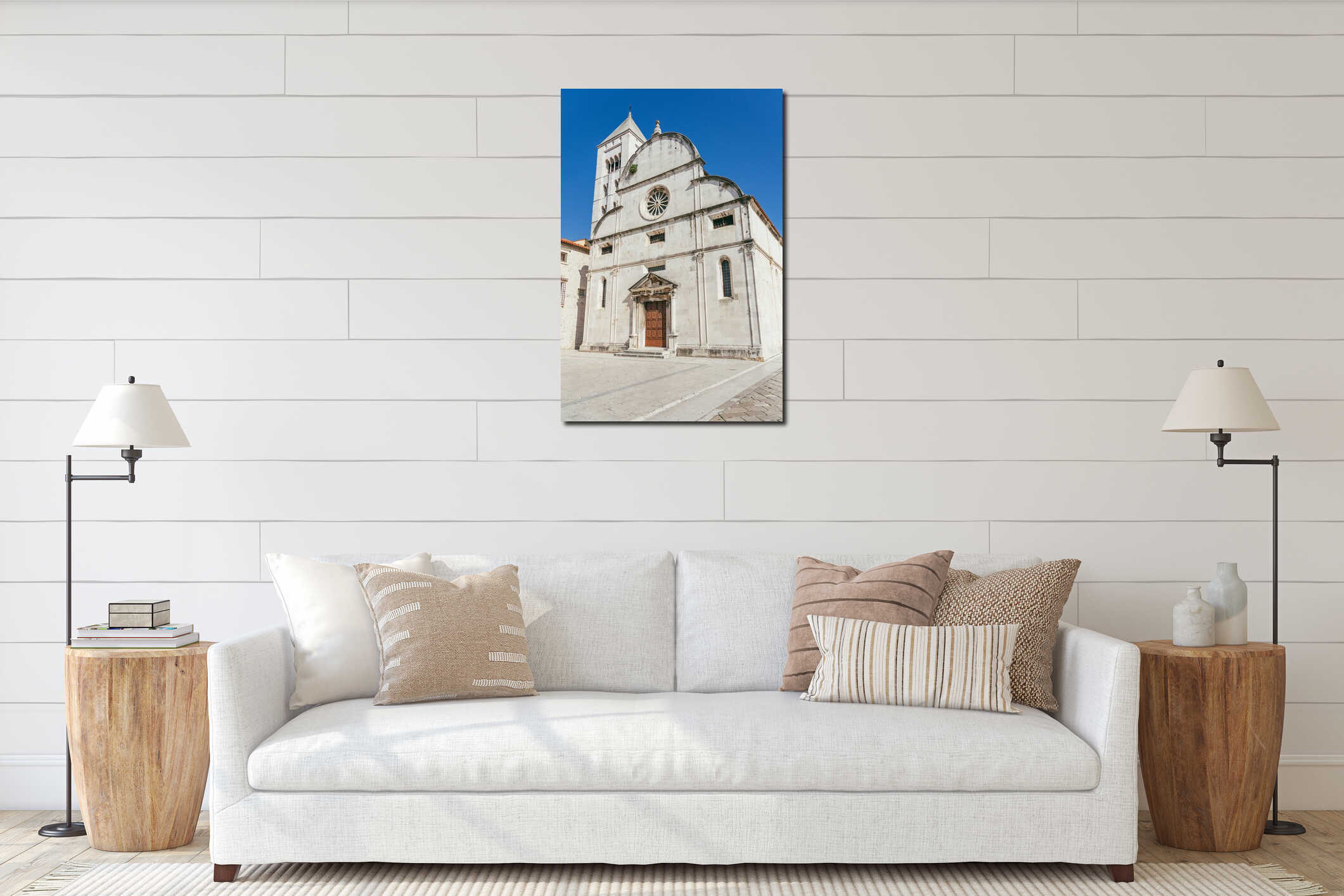 Facade of St. Mary's Church in Zadar old town square in Croatia summer interior mockup