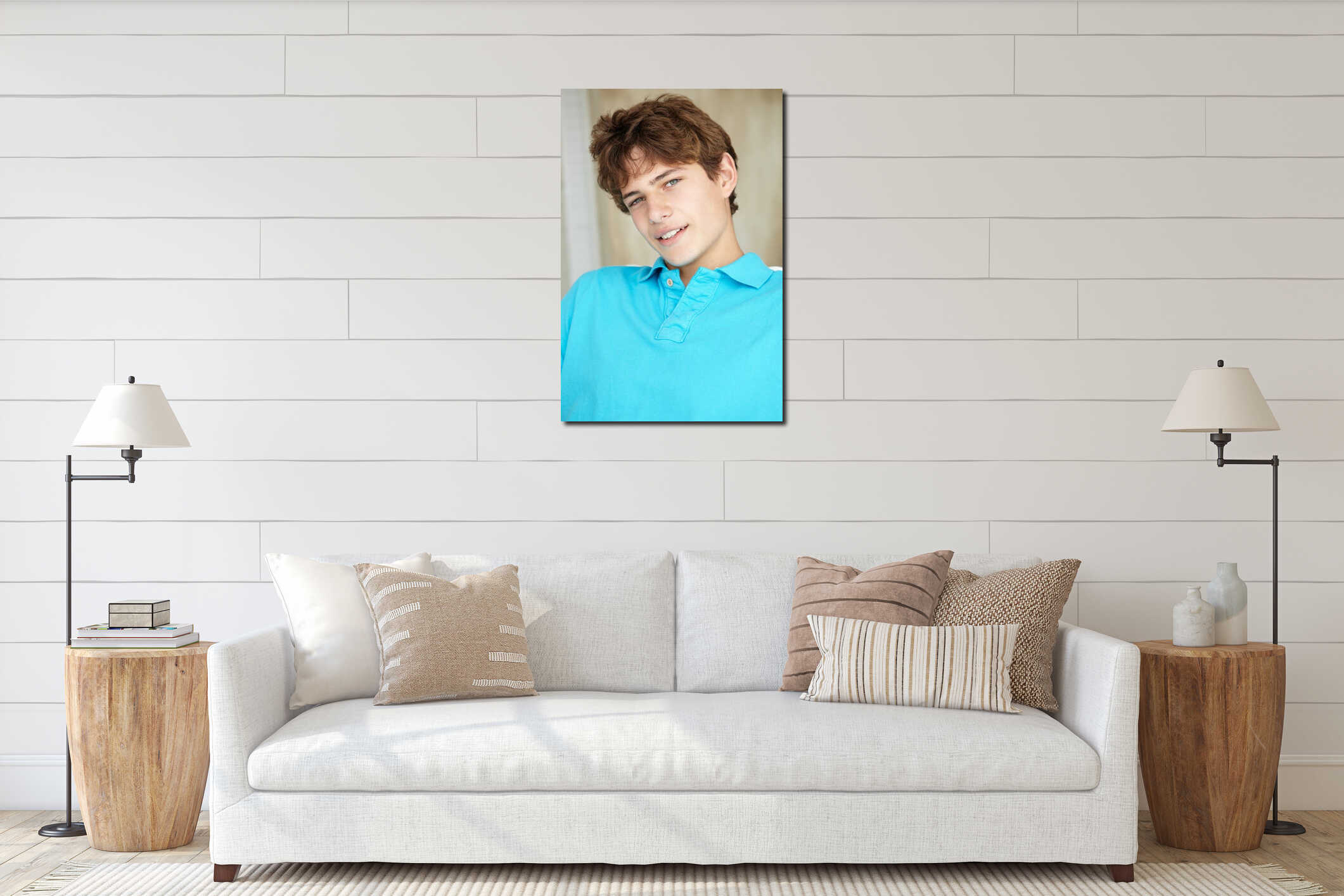 Portrait teenage boy interior mockup