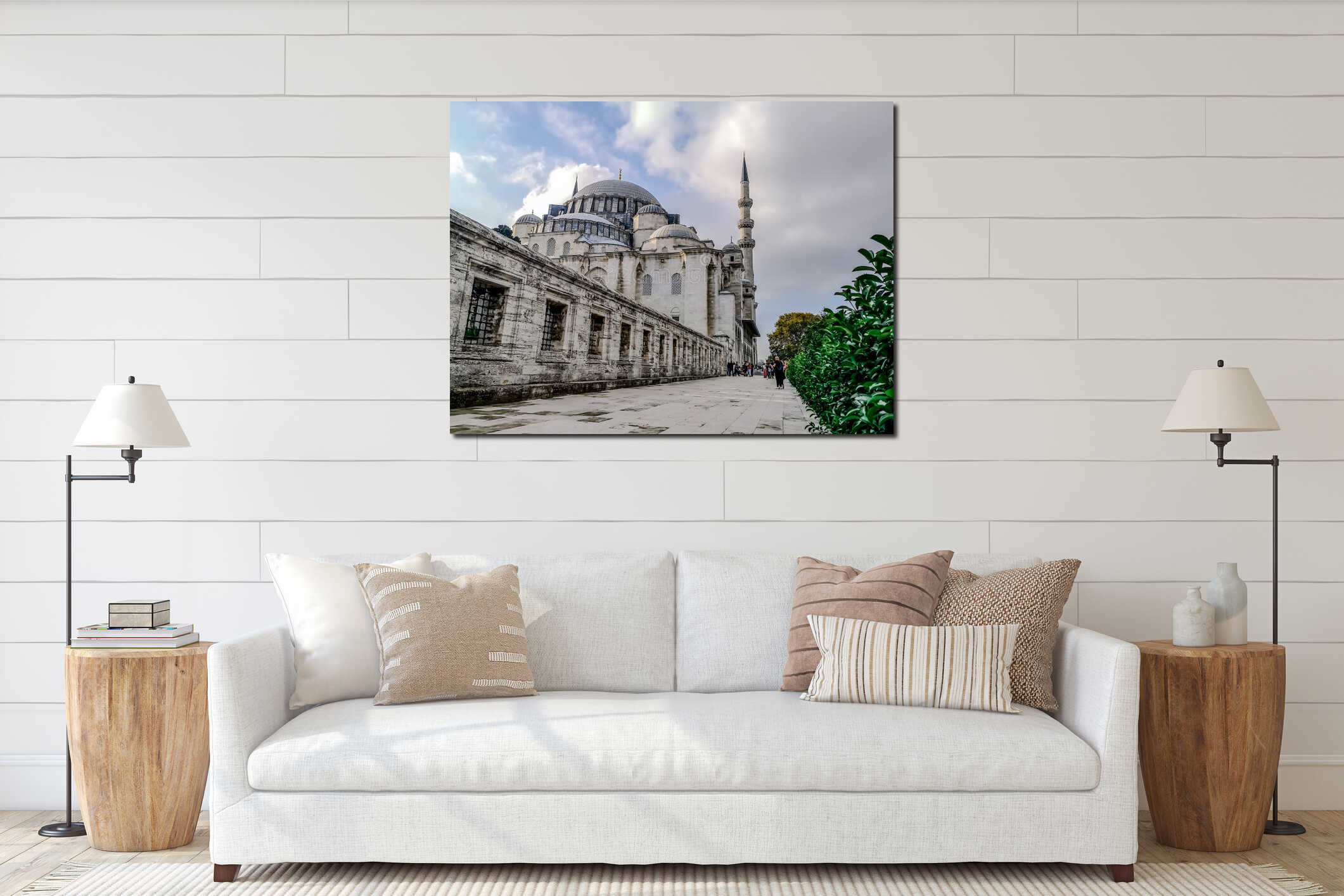 Suleymaniye Mosque in Istanbul Turkey on a cloudy summer-autumn day, close-up. White stone walls of an ancient muslim temple in interior mockup