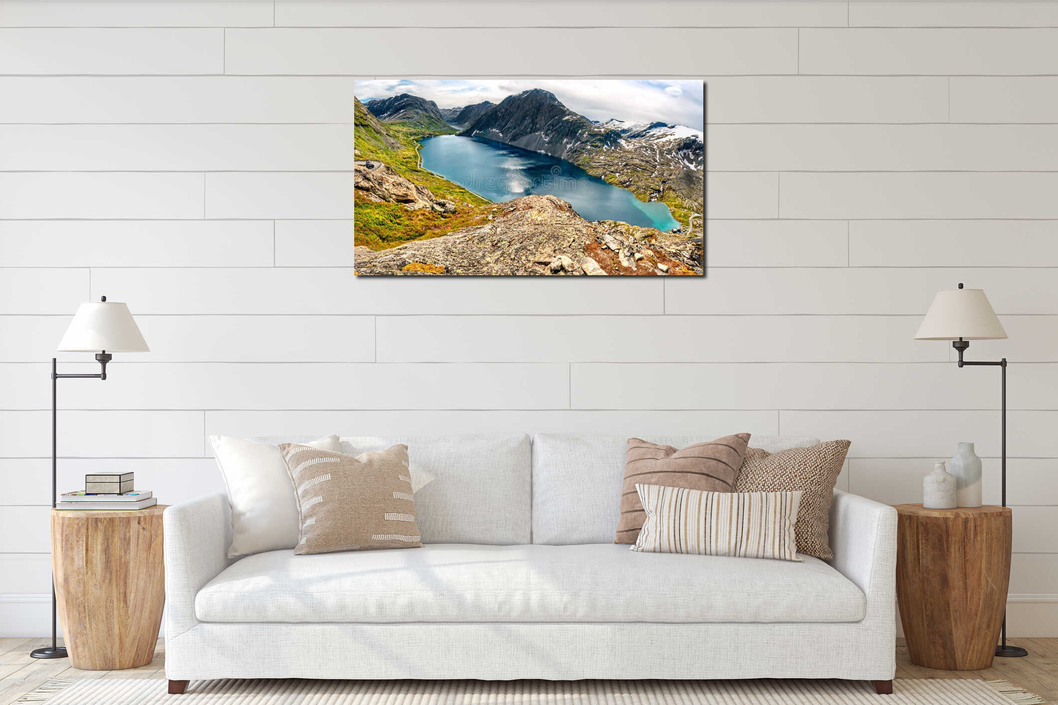 Norwegian landscape, scandinavia scenery, Norway interior mockup