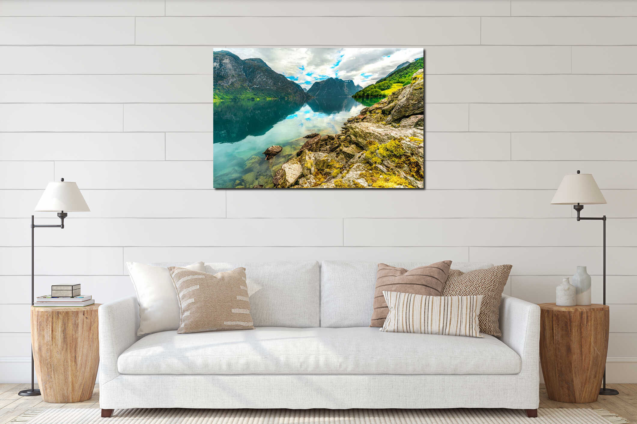 Norwegian landscape, scandinavia scenery, Norway interior mockup