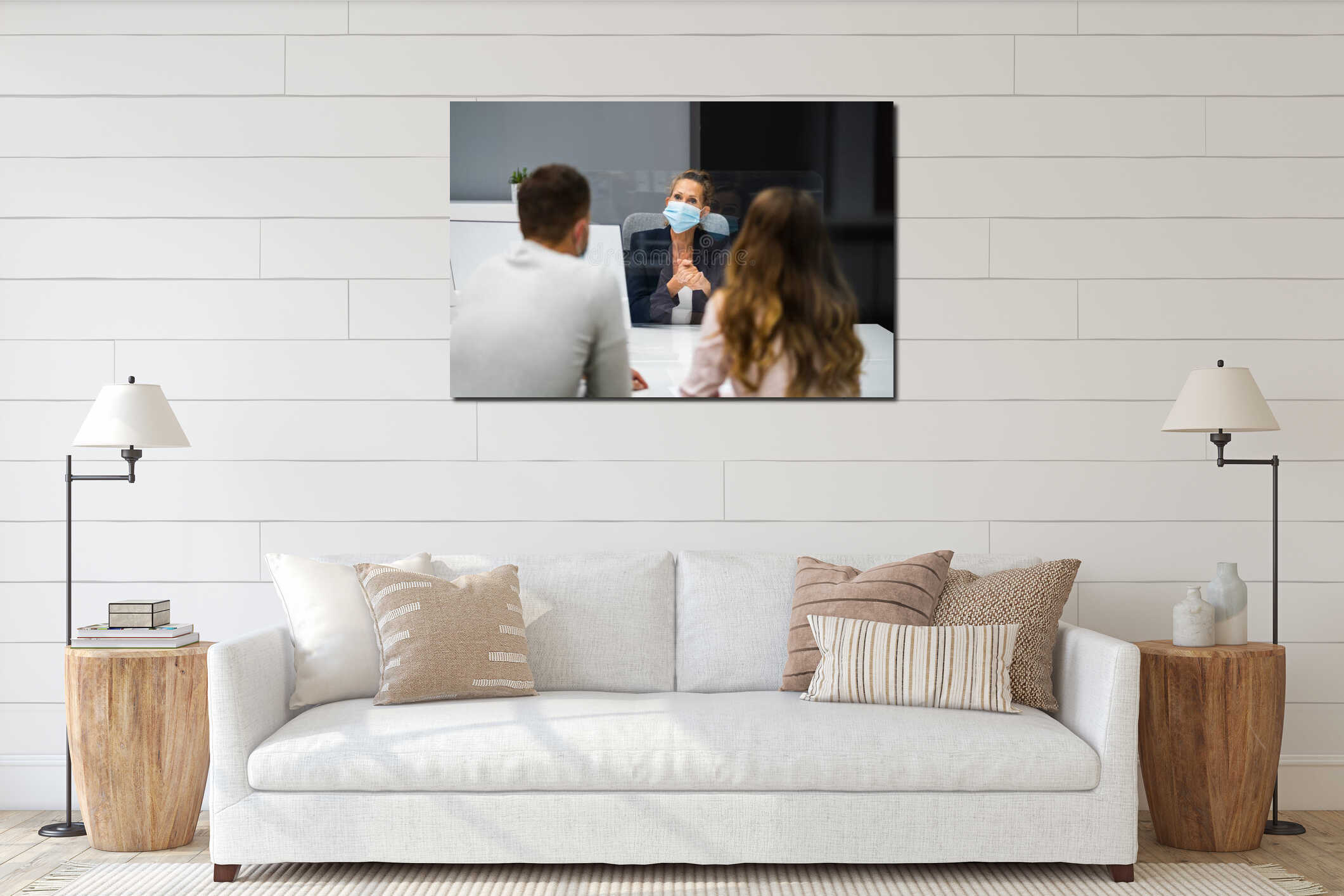 Young Family Couple Meeting Consultant Or Lawyer interior mockup