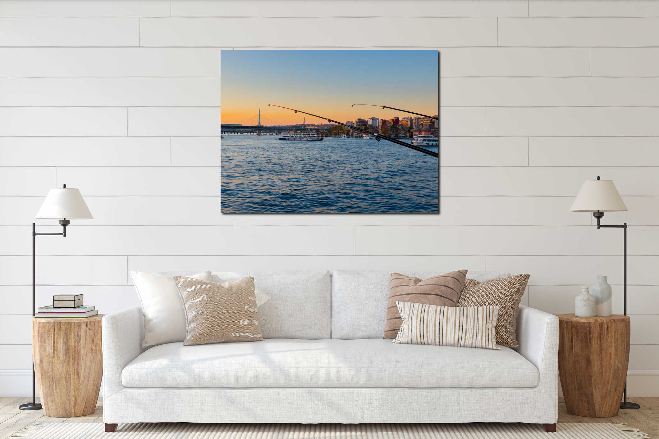 Fishing on Galata Bridge in Istanbul, Turkey interior mockup