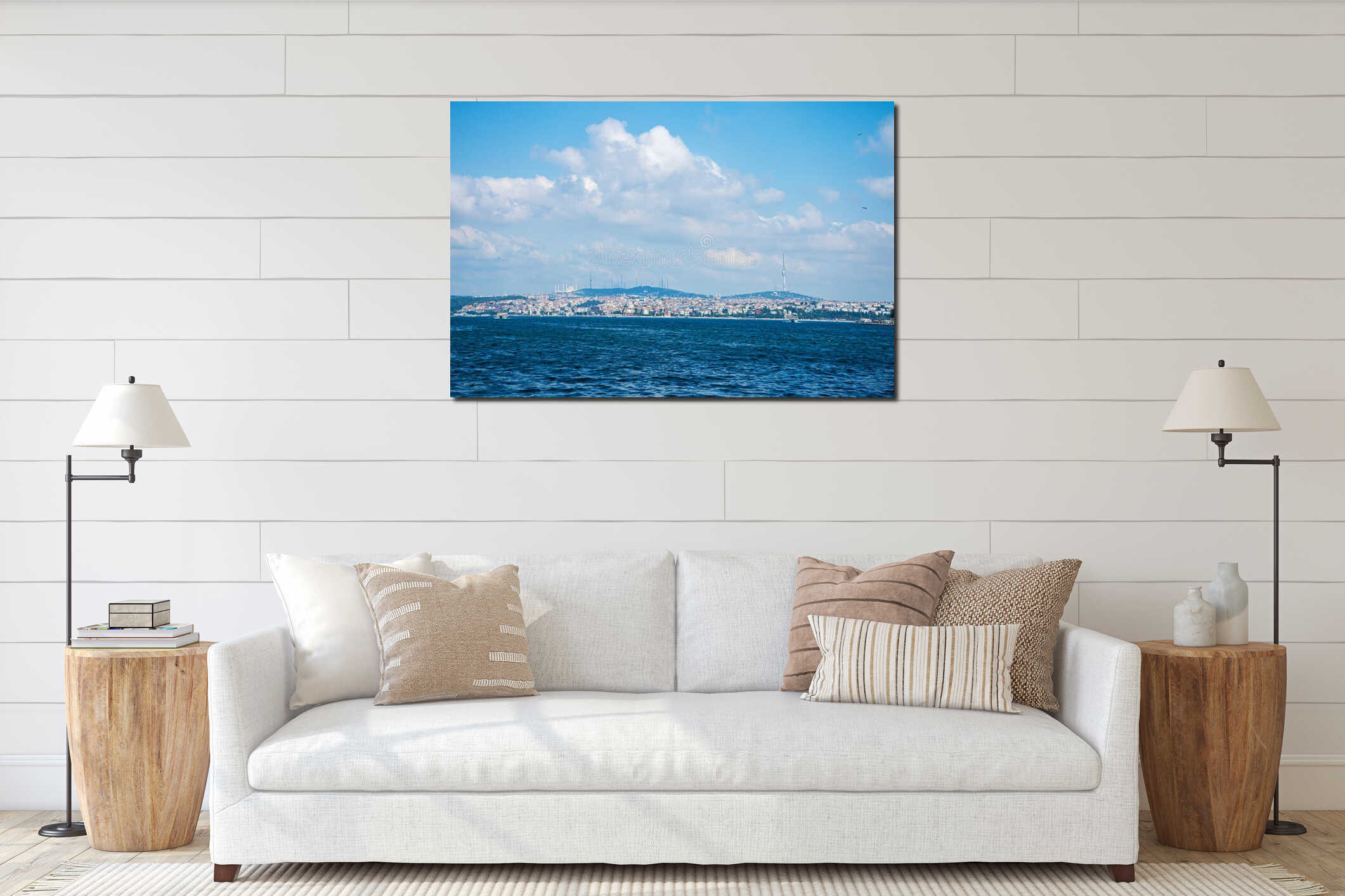 Istanbul city panorama landscape view from water interior mockup