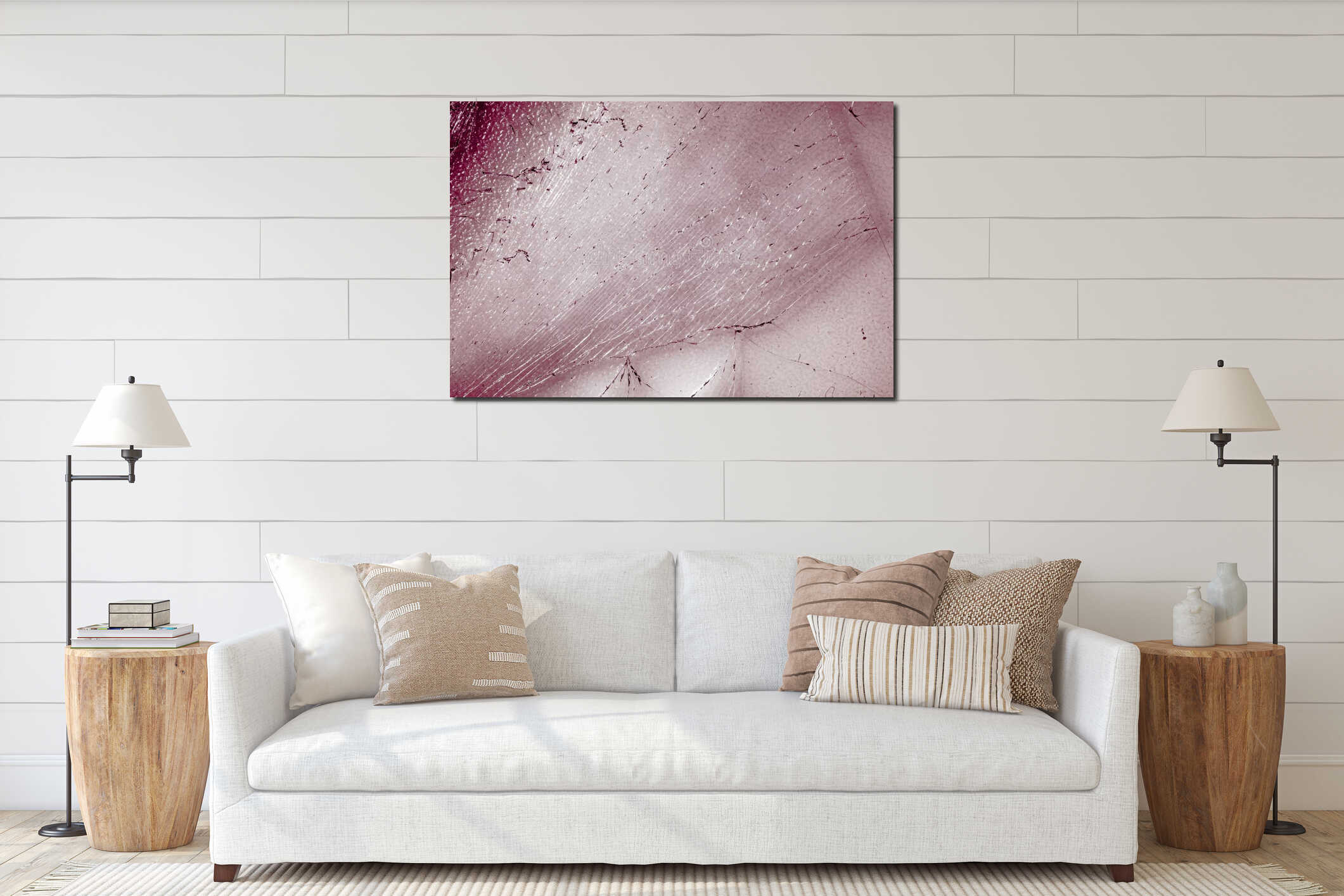 Broken red glass as background interior mockup