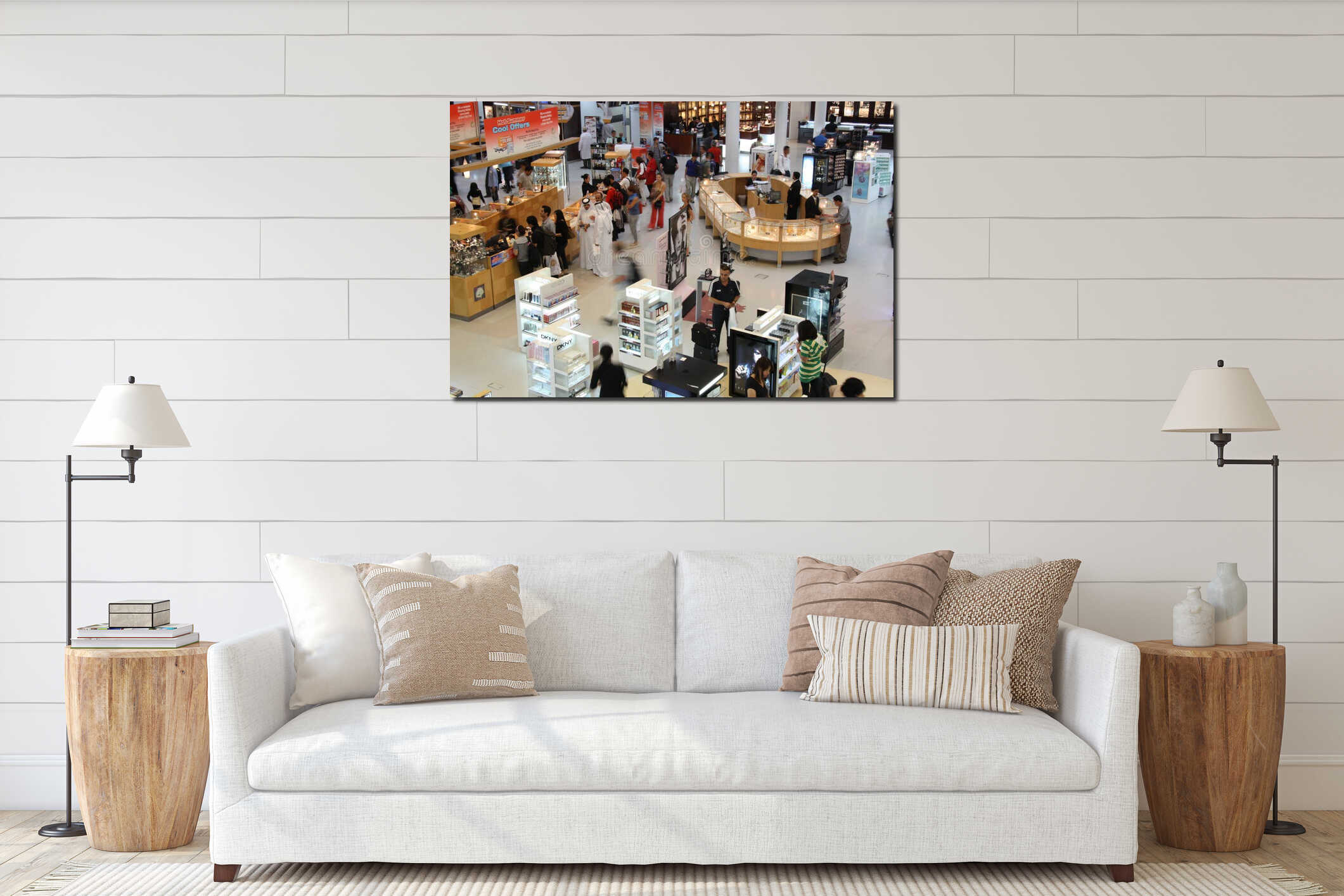 Duty free shop in Doha airport interior mockup