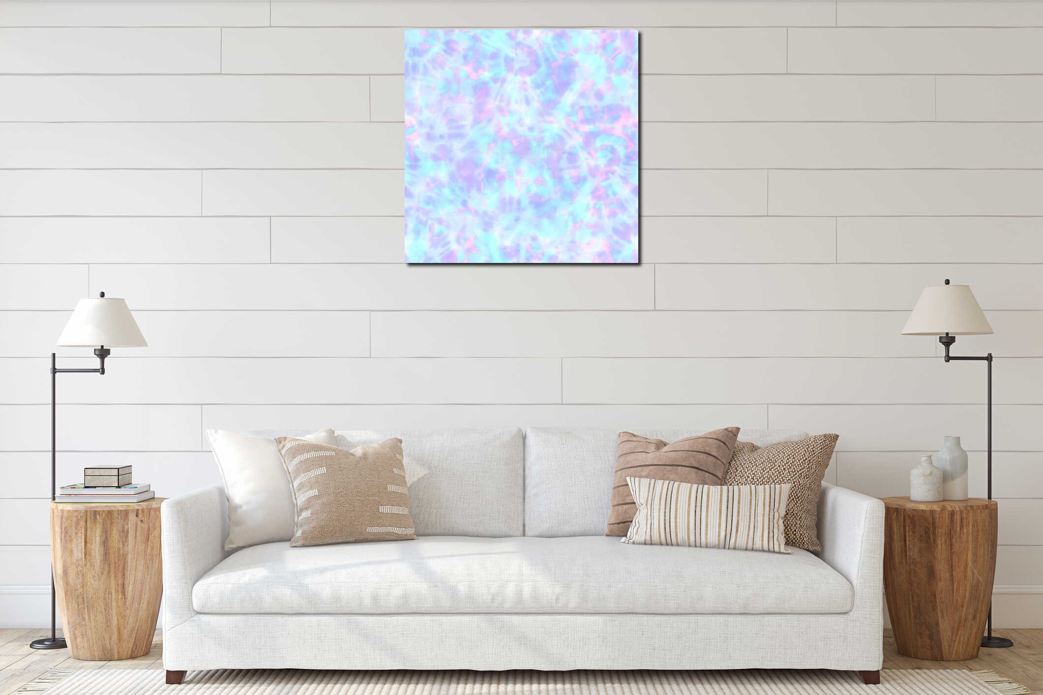 Tie dye shibori seamless pattern. Watercolour abstract texture interior mockup