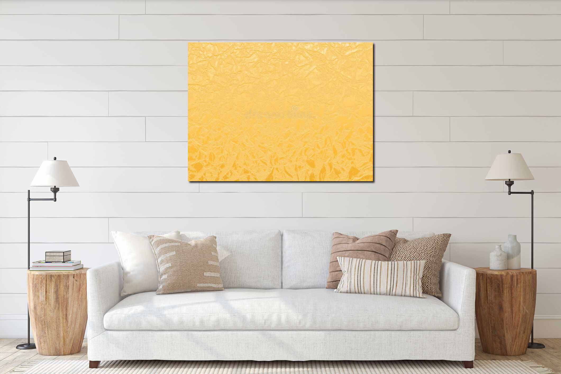 Yellow peachy warm color of textured paper. interior mockup