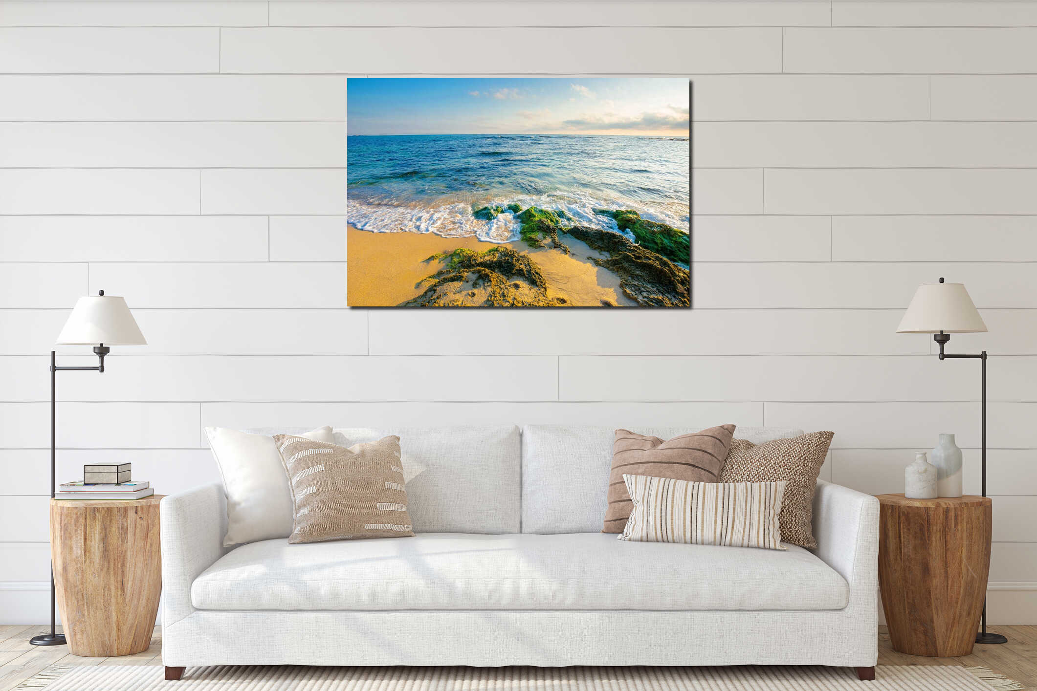 Seascape on a sunny morning interior mockup