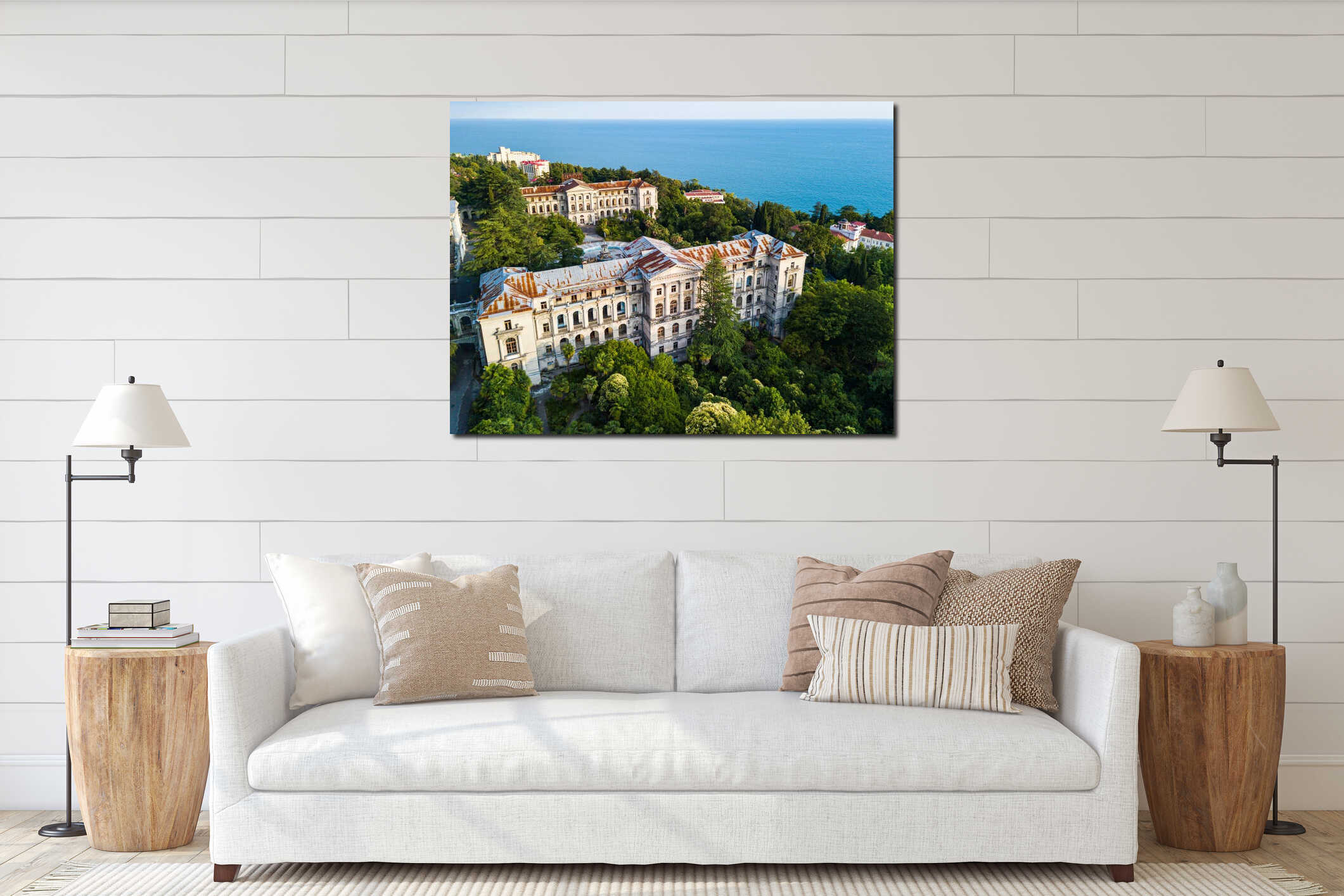 An old abandoned Sanatorium of Ordzhonikidze. Architecture of the USSR. Large beautiful empty building. Russia, Sochi, July 11, interior mockup