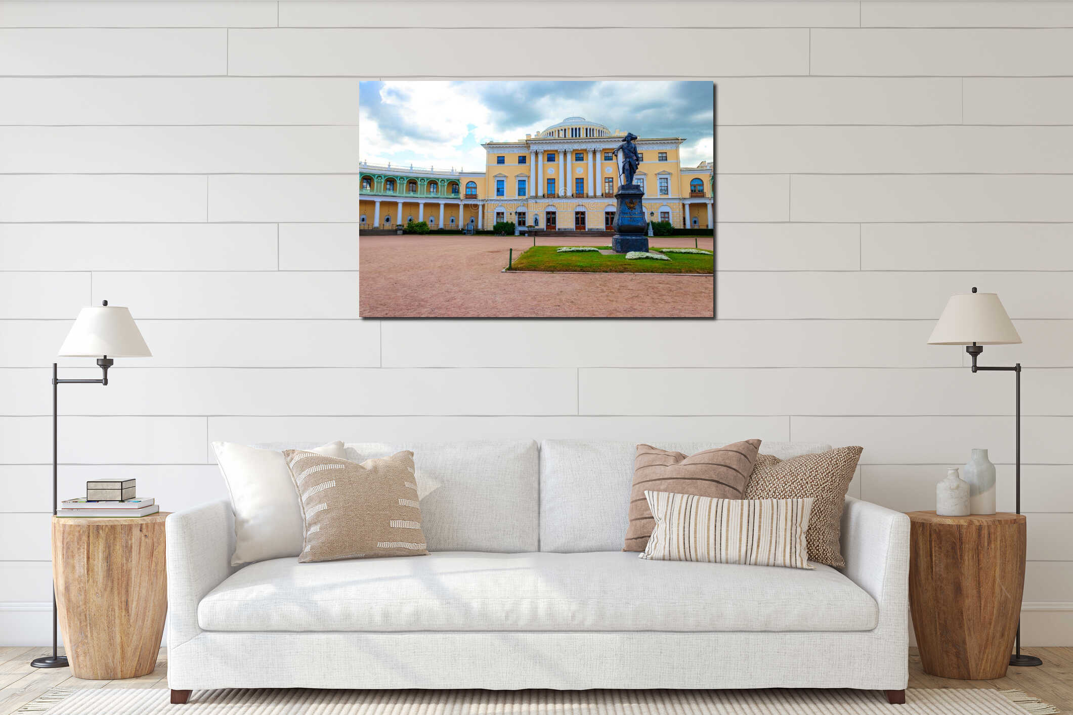 Monument to emperor Paul the First in front of Pavlovsk Palace, Russia interior mockup