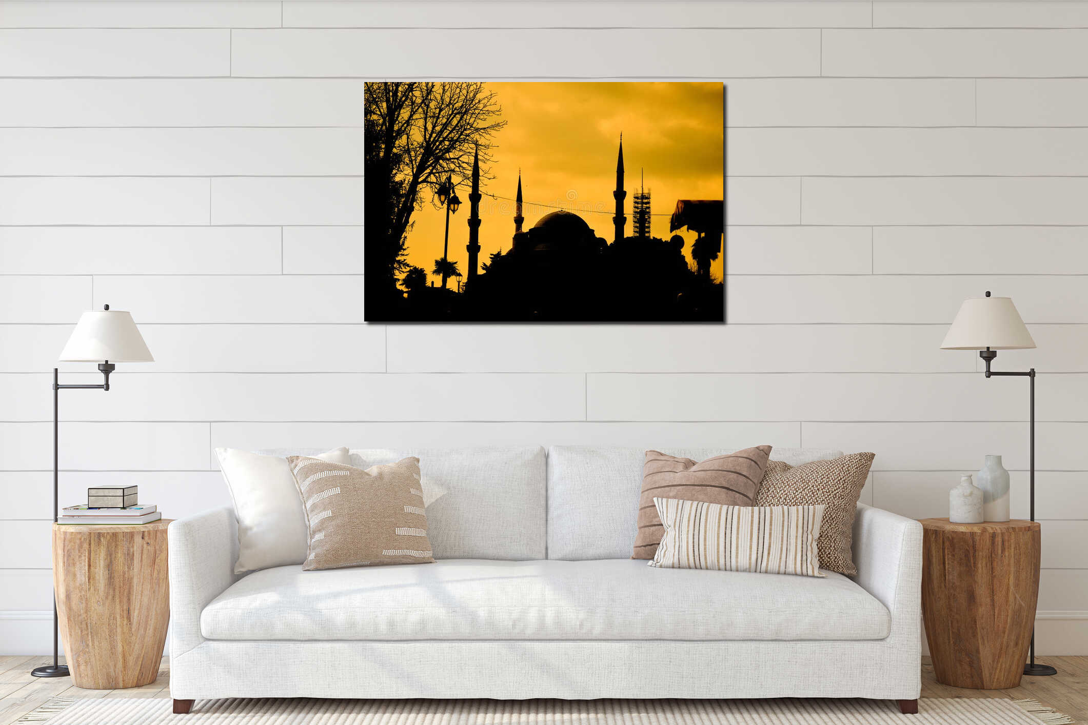 Silhouette of blue mosque Sultanahmet camii interior mockup