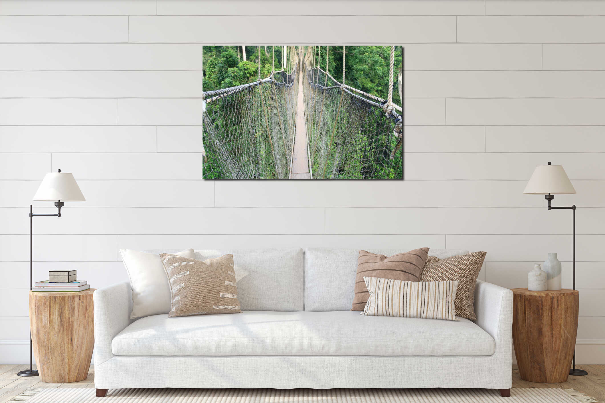 Cable-stayed bridge in tree canopies, Africa interior mockup