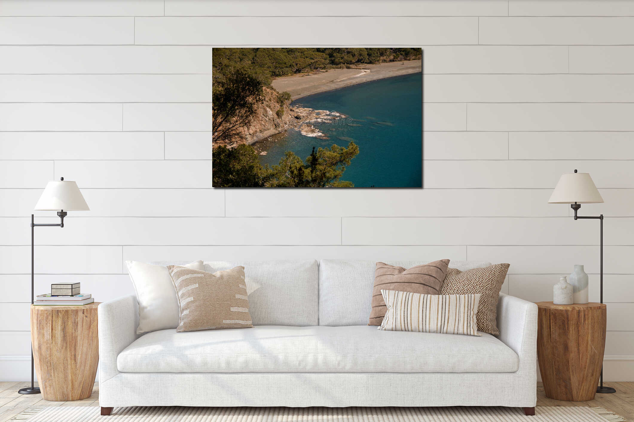 high angle view of wonderful sea coast from the mountain interior mockup