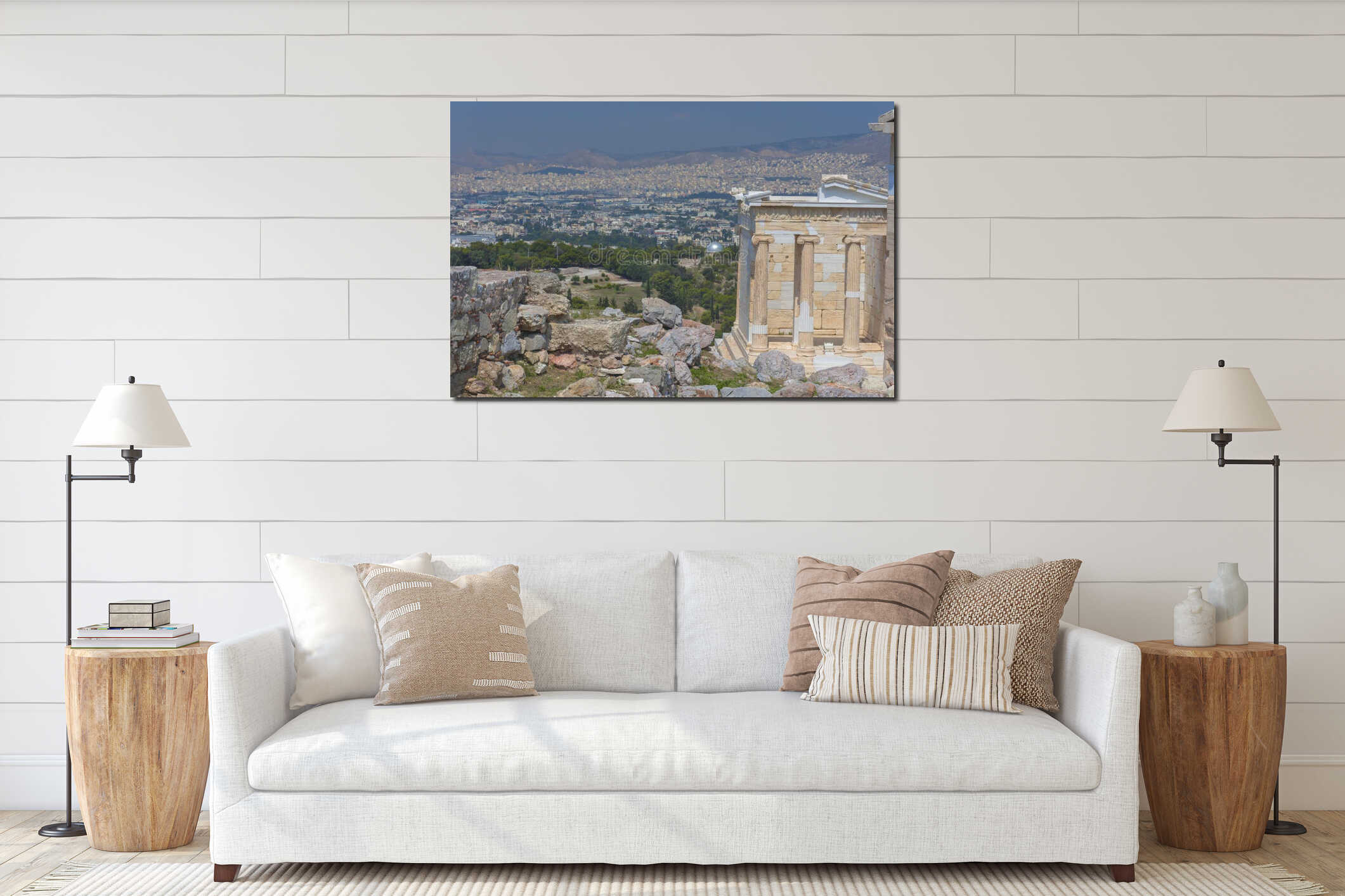 Ruins of Propylaea, the monumental gateway that serves as the entrance to the Acropolis of Athens ruins, famous tourist attraction interior mockup