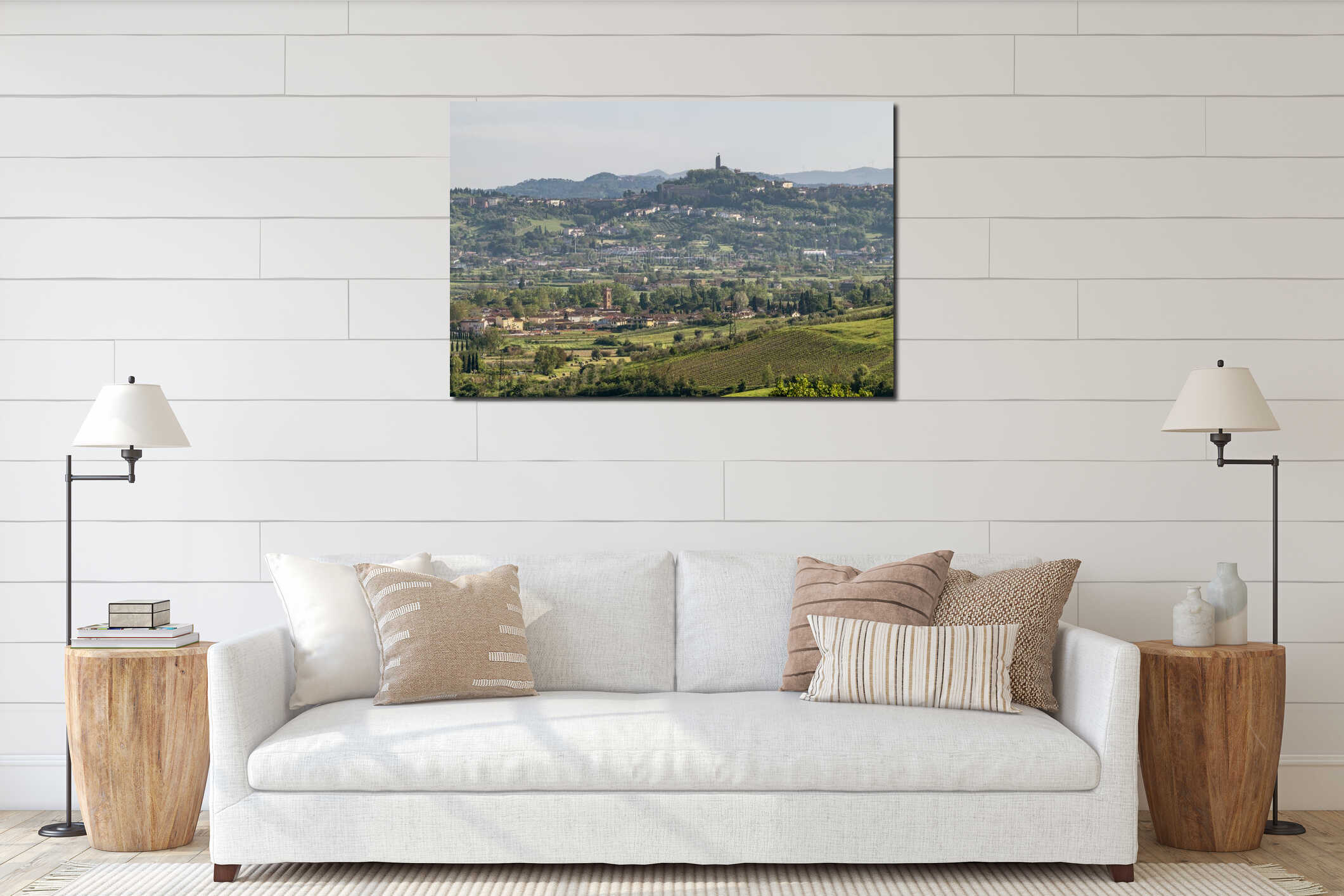 Panoramic view of the ancient village of San Miniato in the province of Pisa, Italy, seen from Cerreto Guidi, Florence interior mockup