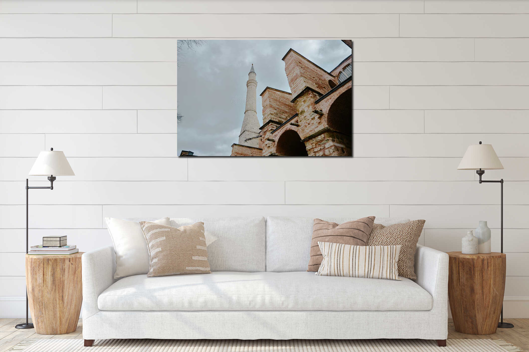 Hagia sophia mosque made of red bricks wall, church interior mockup
