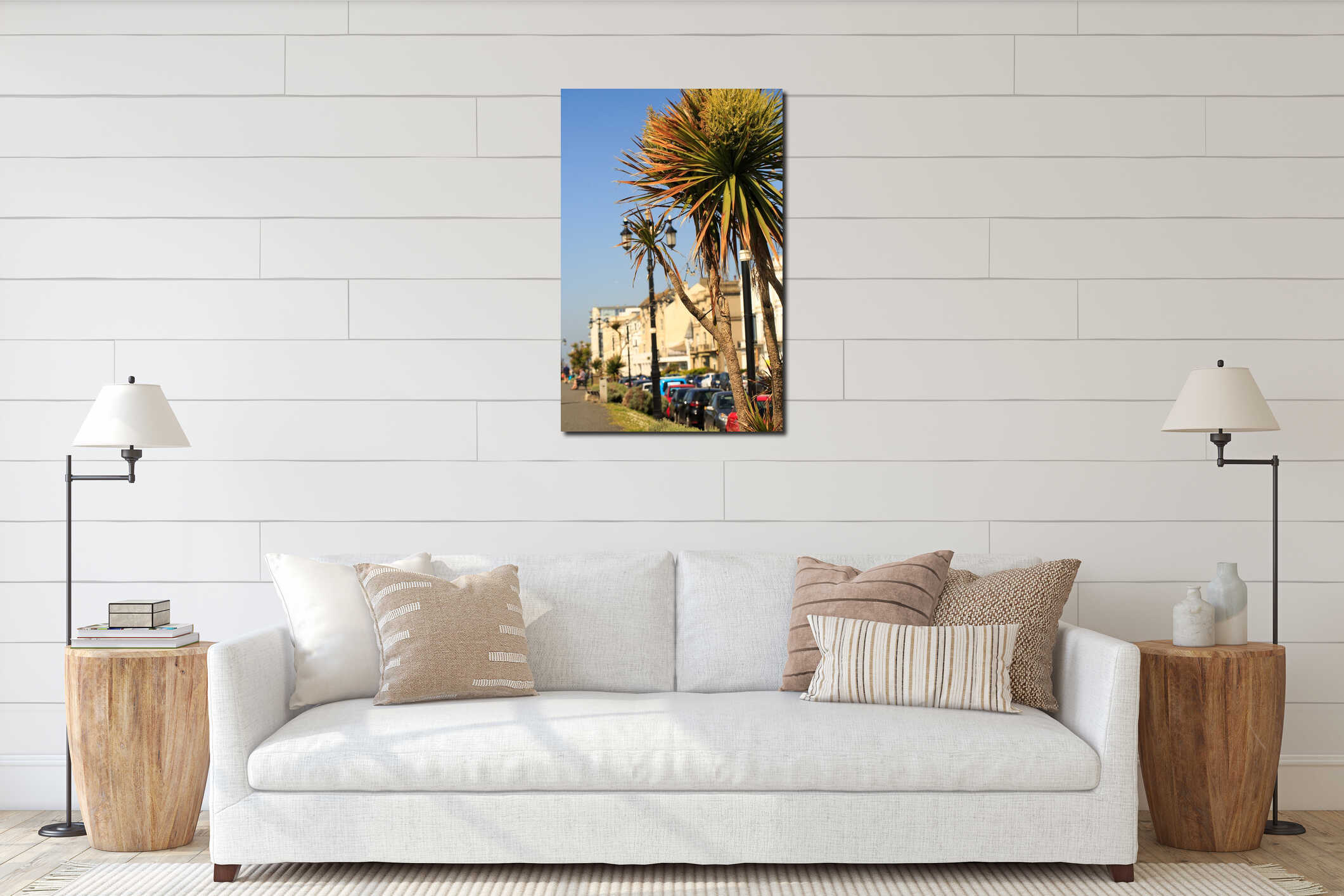 Worthing  seaside promenade with palm trees interior mockup