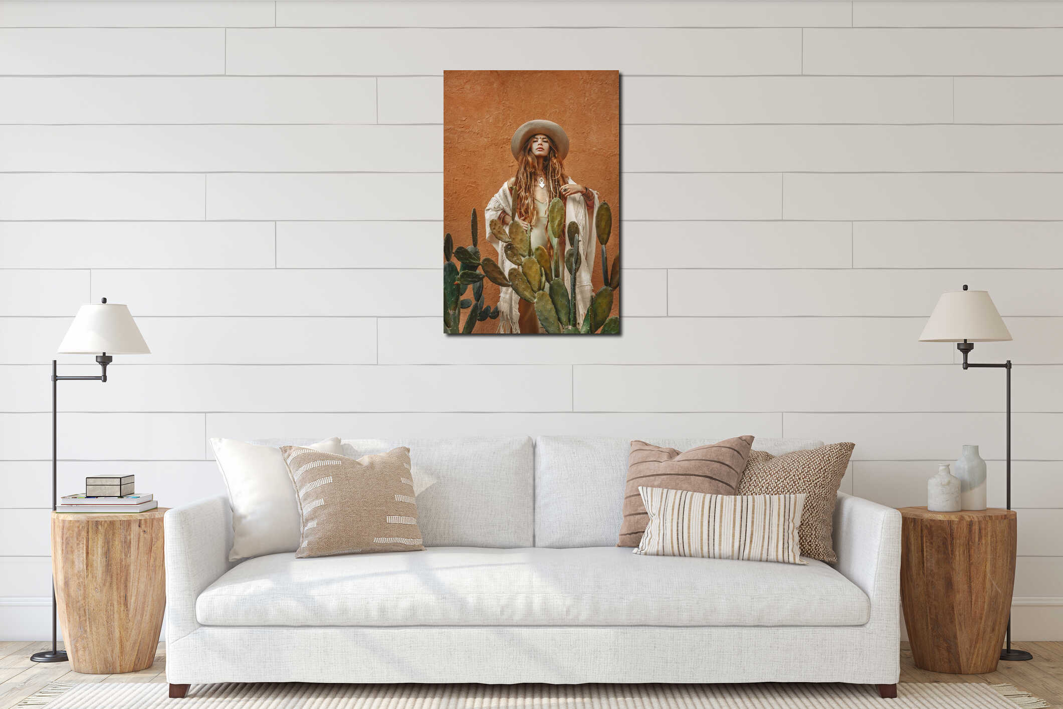 Beautiful young stylish woman having fun outdoors interior mockup