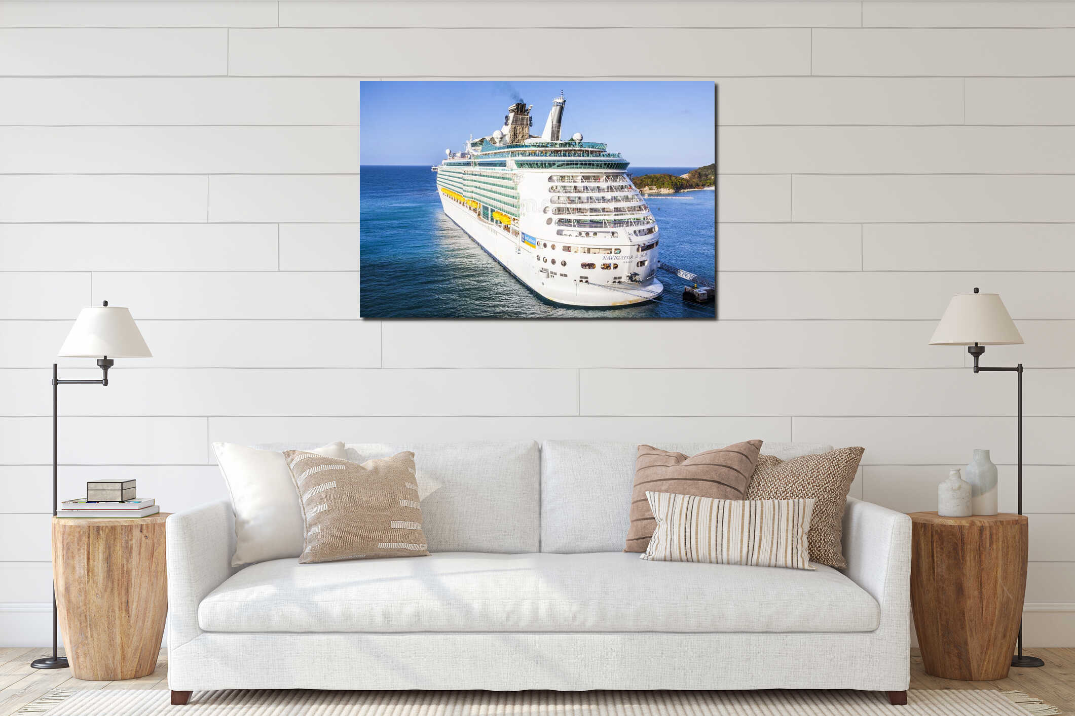 Cruise ship docked in the Caribbean interior mockup