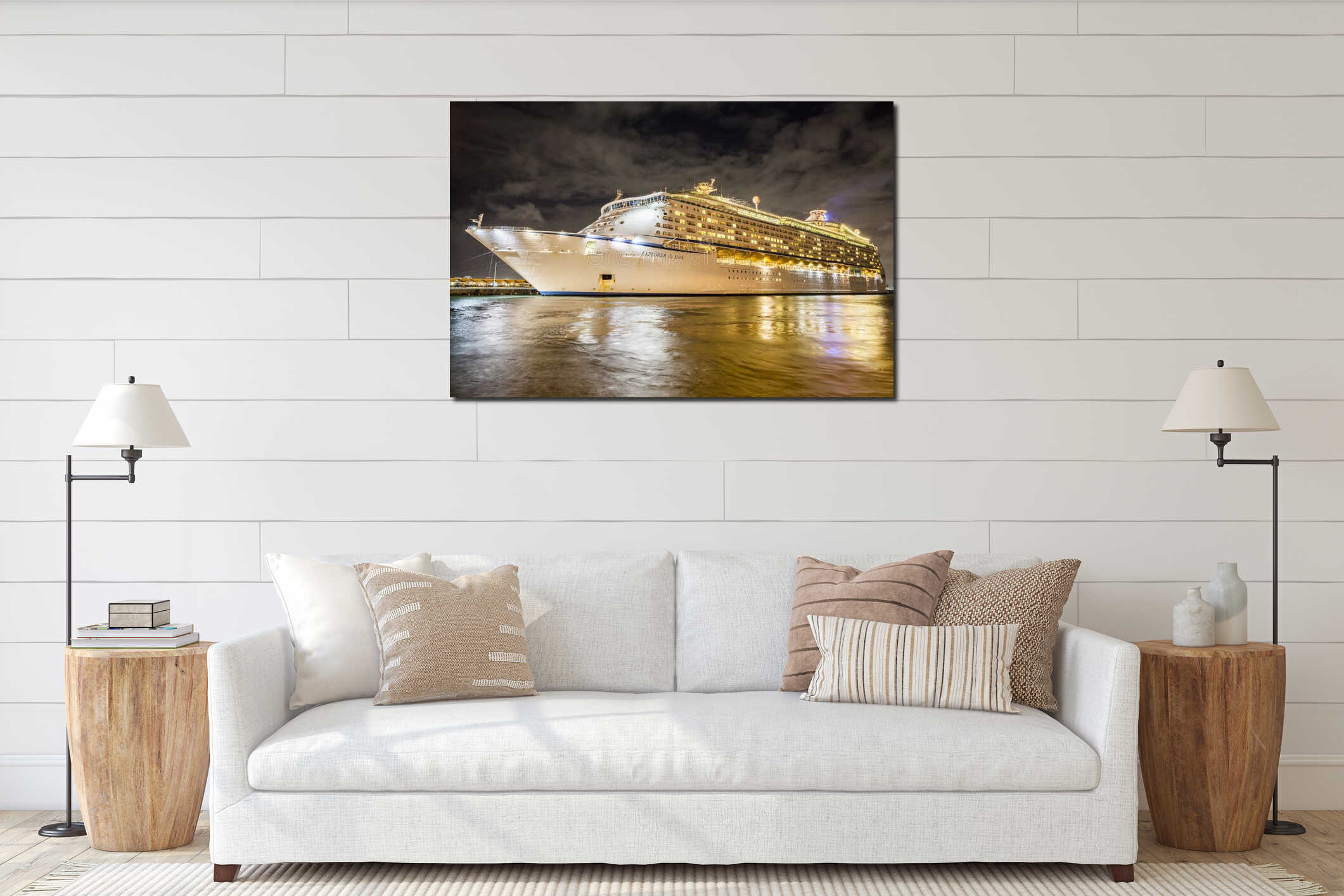 Cruise ship docked in the Caribbean interior mockup