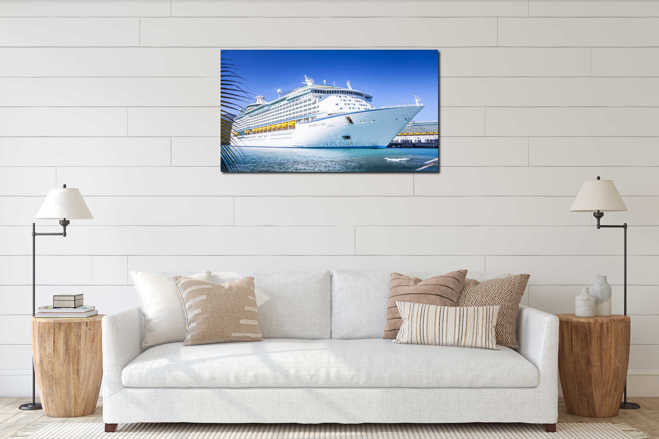 Cruise ship docked in the Caribbean interior mockup