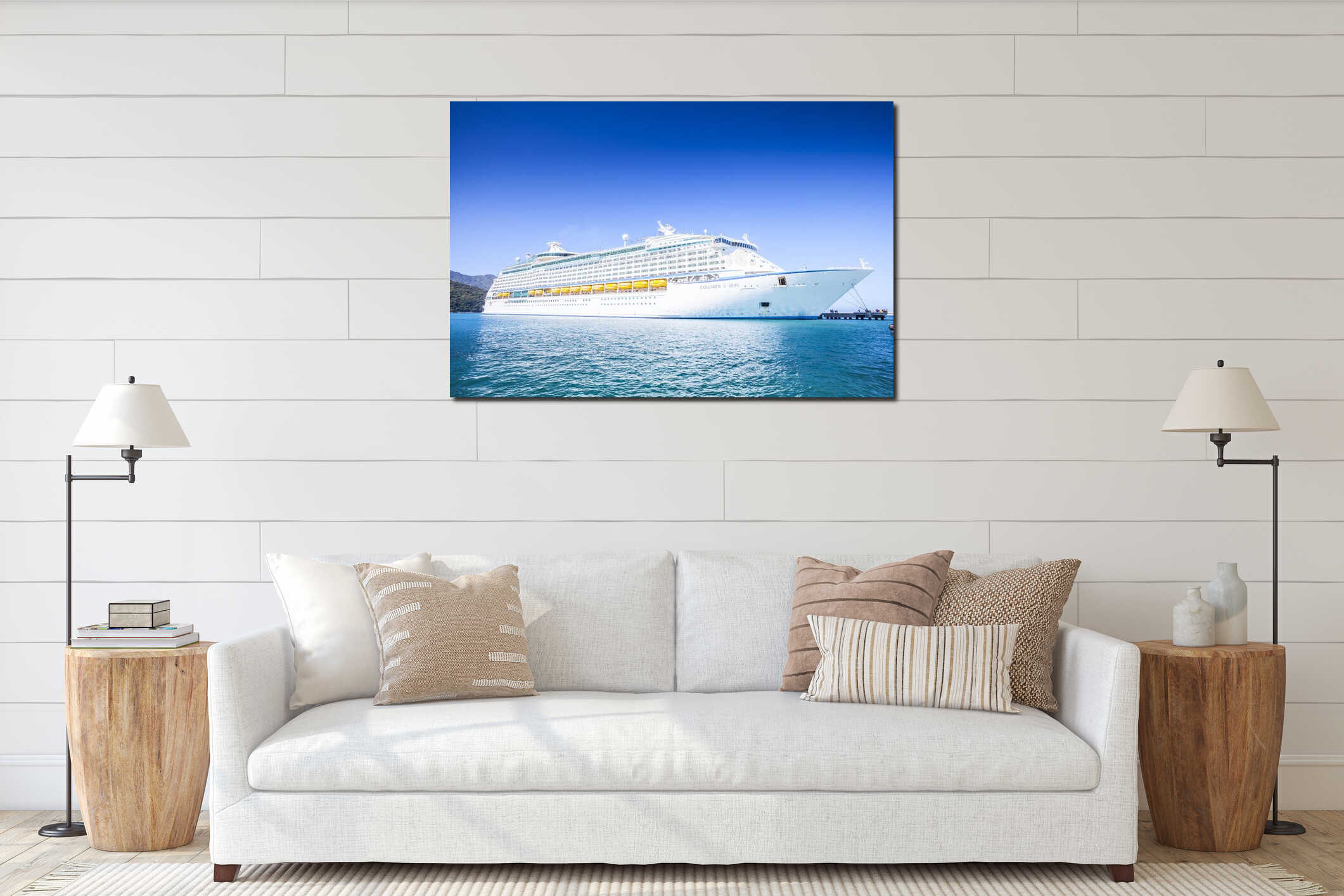 Cruise ship docked in the Caribbean interior mockup