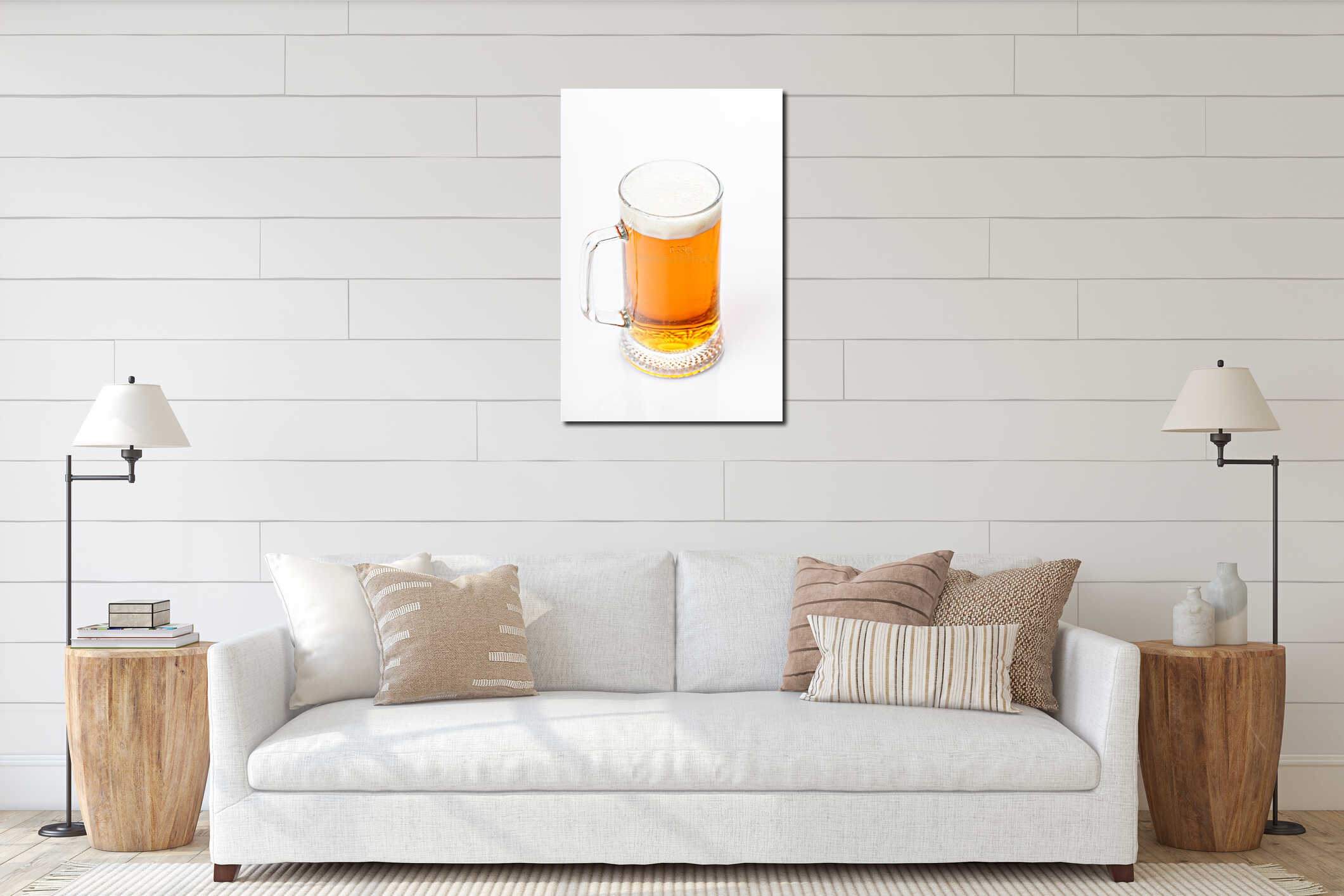 Mug of cold light beer on a white background. Beer foam and bubbles. Vertical shot. Traditional light alcoholic drink shot. Close- interior mockup