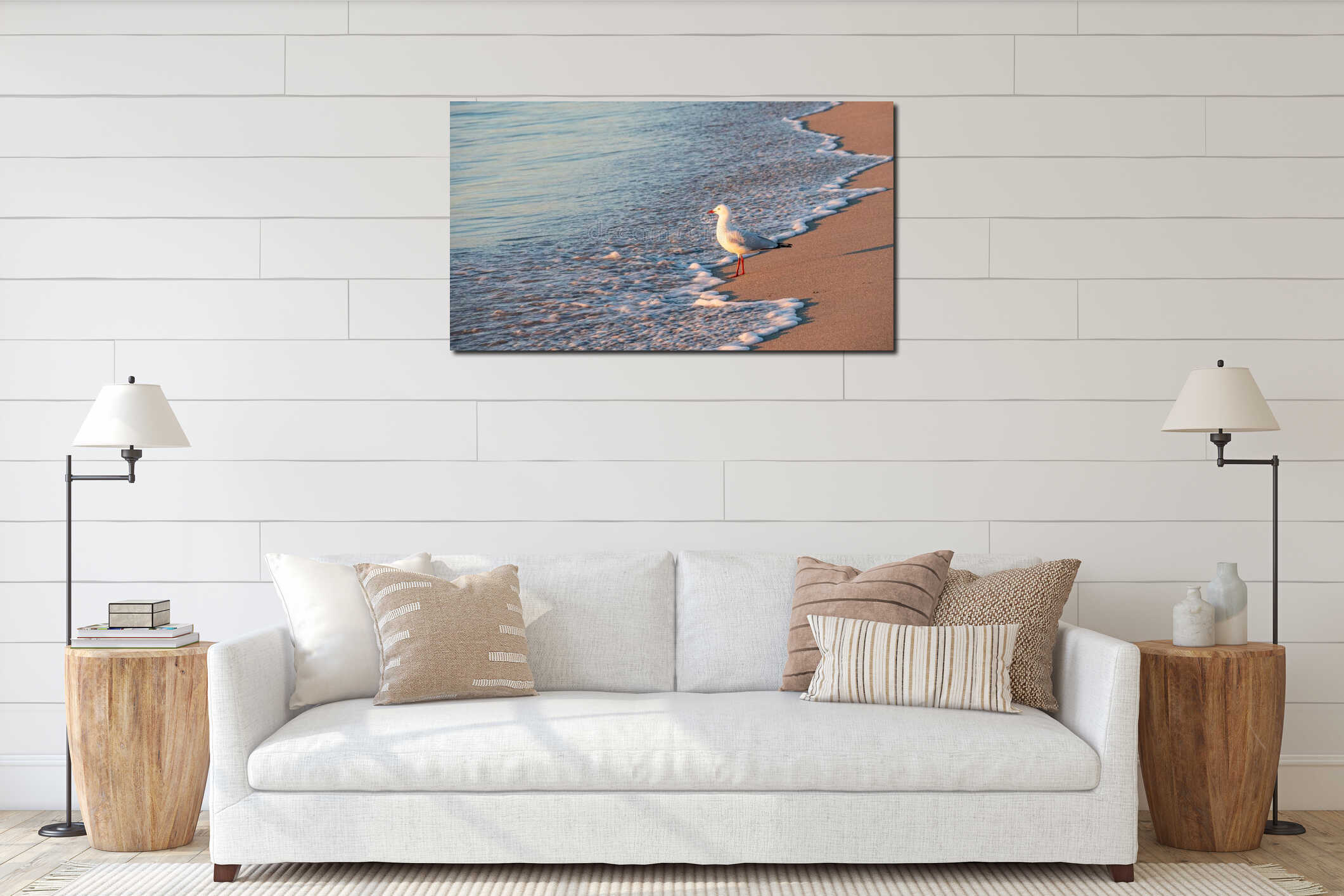 Sunset at Long Point with a seagull on the beach, Port Kennedy interior mockup