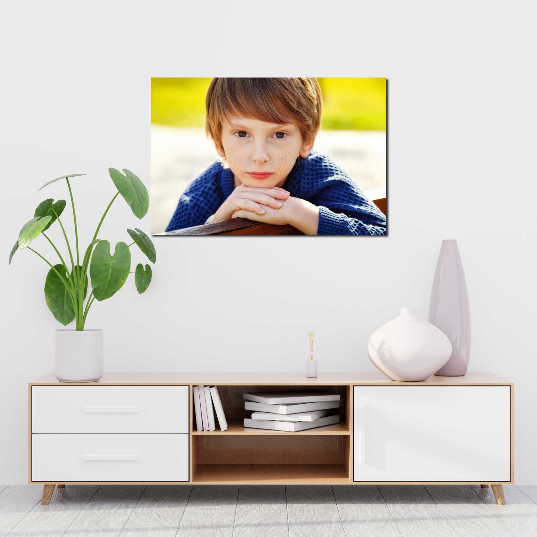 Canvas above sofa for size context