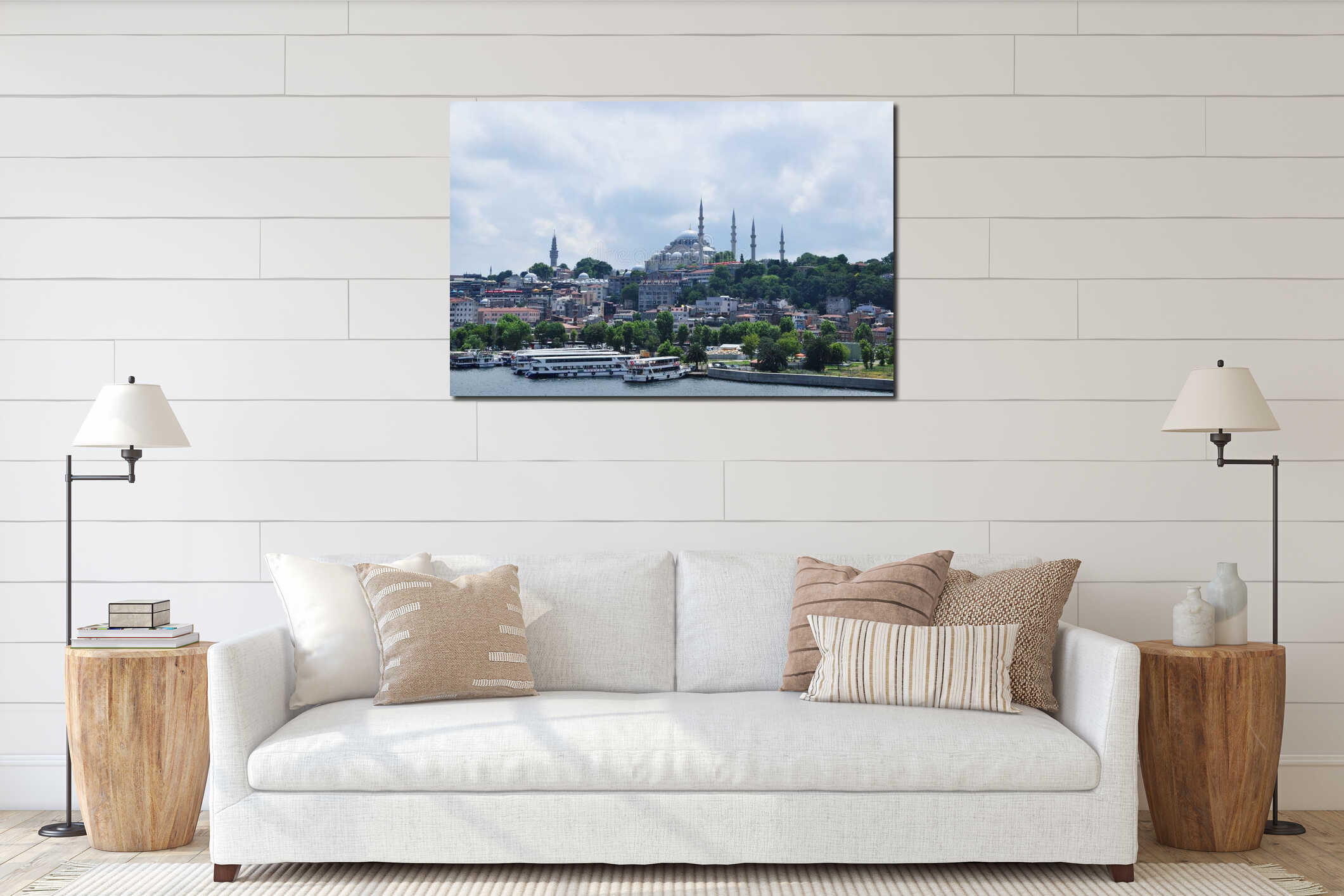 Panoramic view of Istanbul. Summer panorama of the city and the beautiful mosque. interior mockup